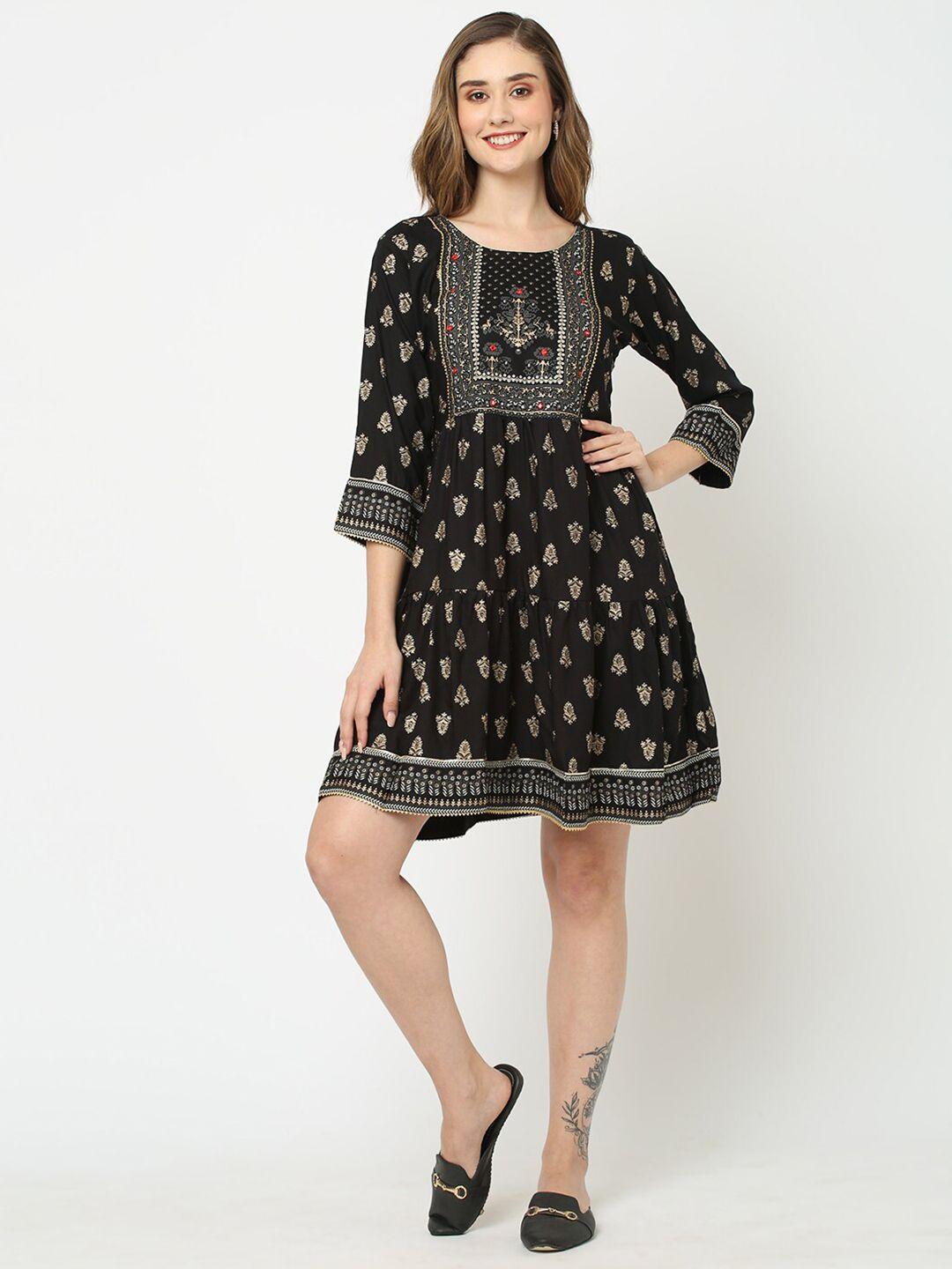 kiana ethnic motifs printed round neck a-line dress