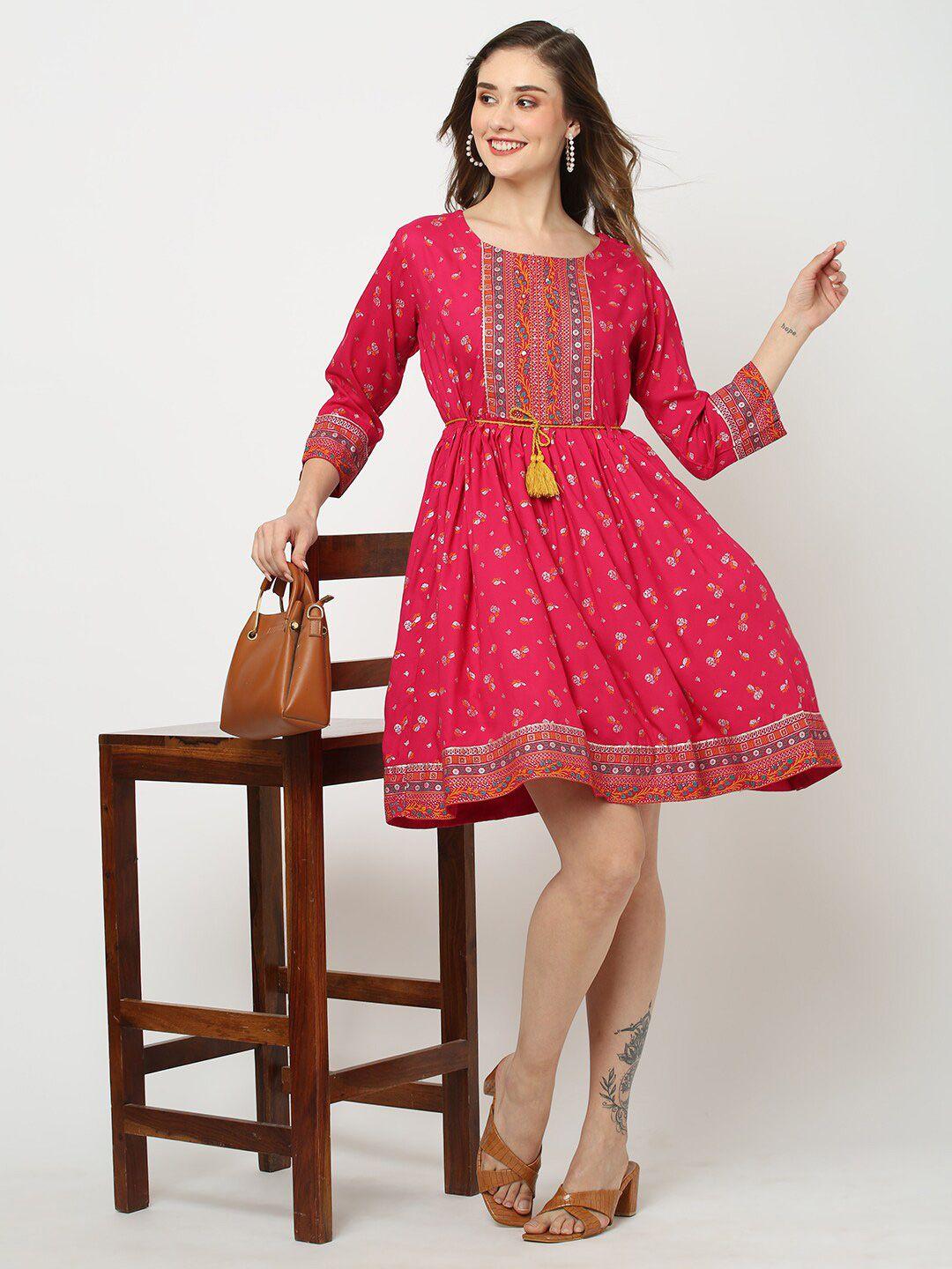 kiana ethnic motifs printed round neck a-line dress