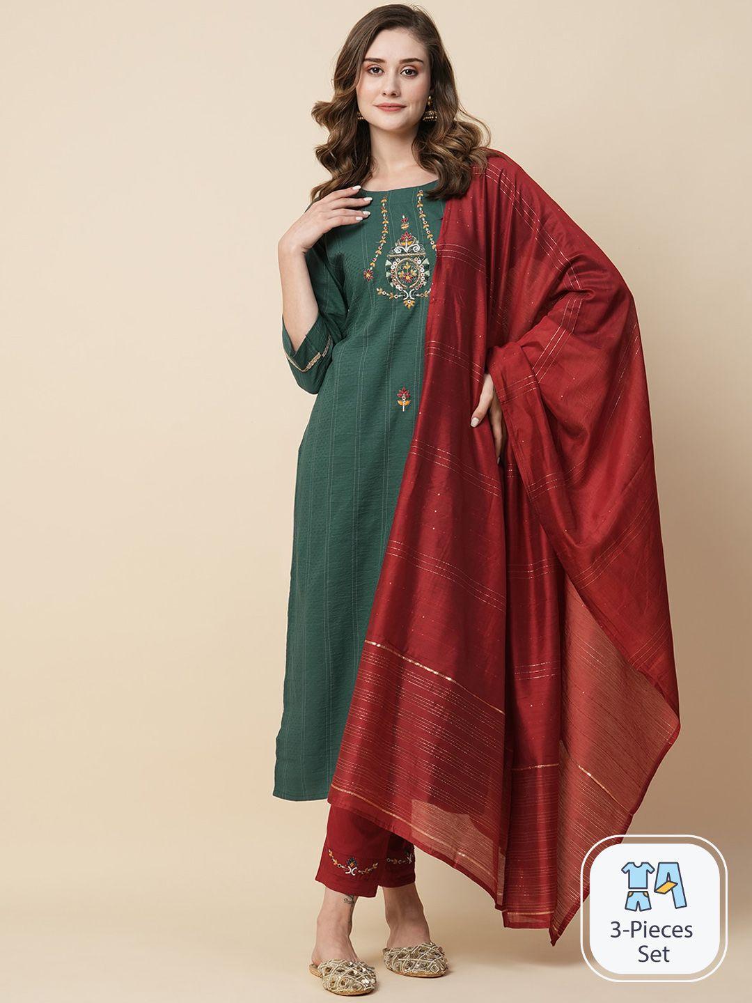 kiana ethnic motifs yoke design regular kurta with trousers & dupatta