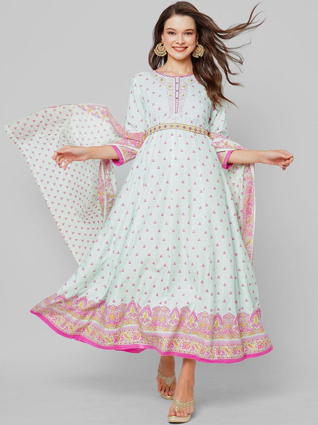kiana floral printed a-line ethnic dress with dupatta set