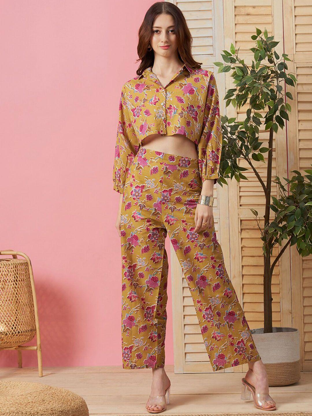 kiana floral printed crop shirt with trousers co-ords