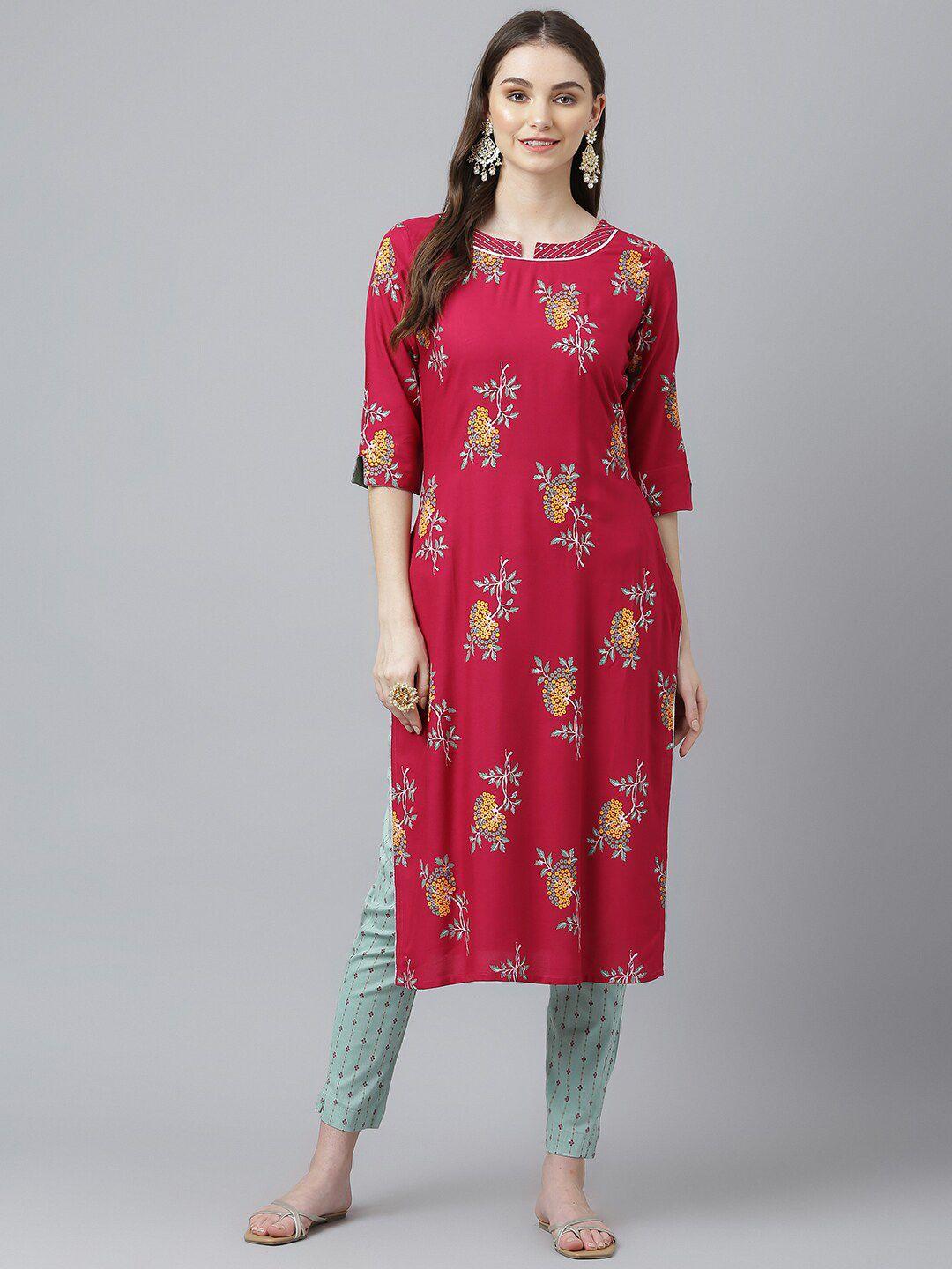 kiana floral printed sequinned kurta with trousers