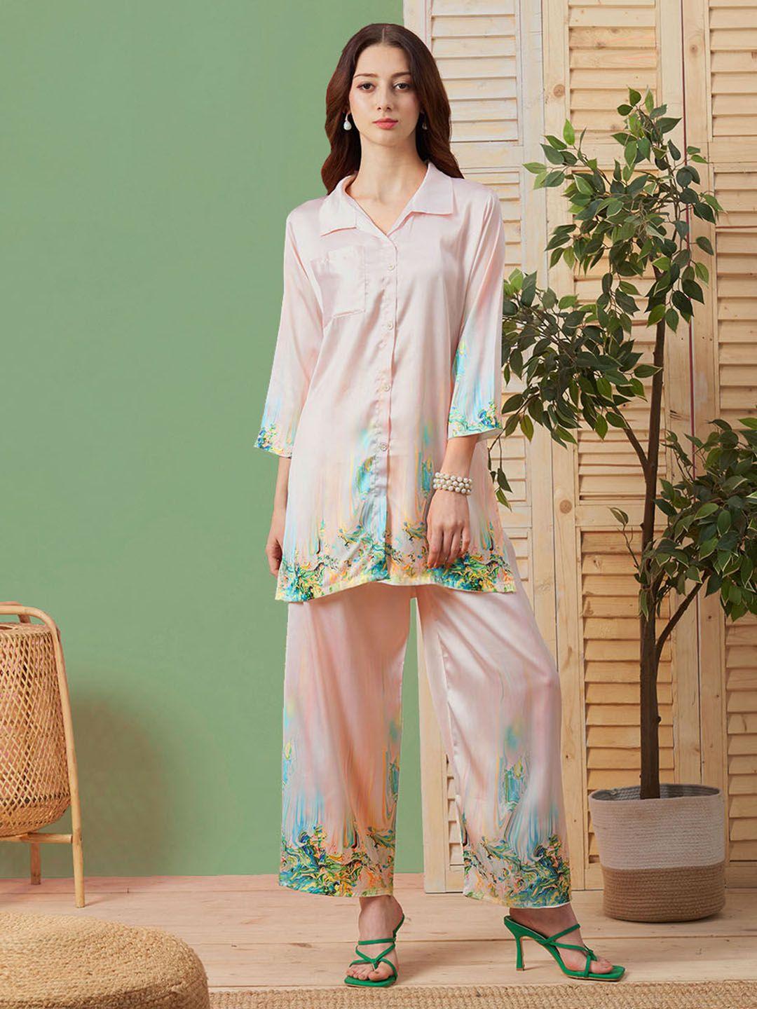 kiana floral printed tunic with flared palazzos co-ords