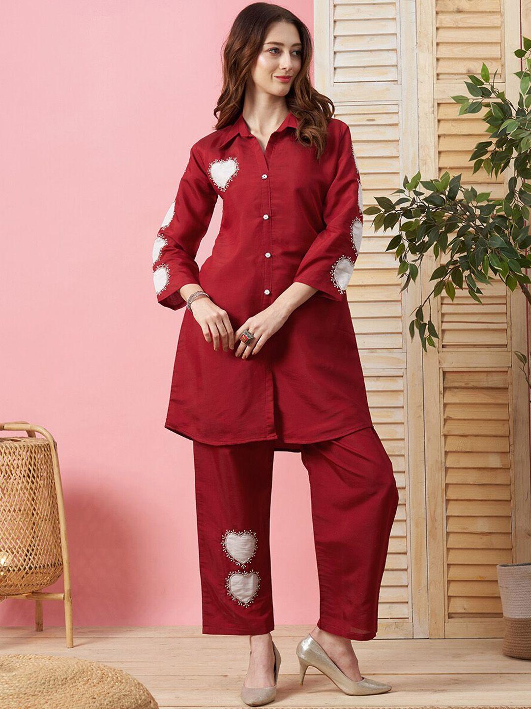 kiana geometric embroidered shirt collar straight shirt with trouser