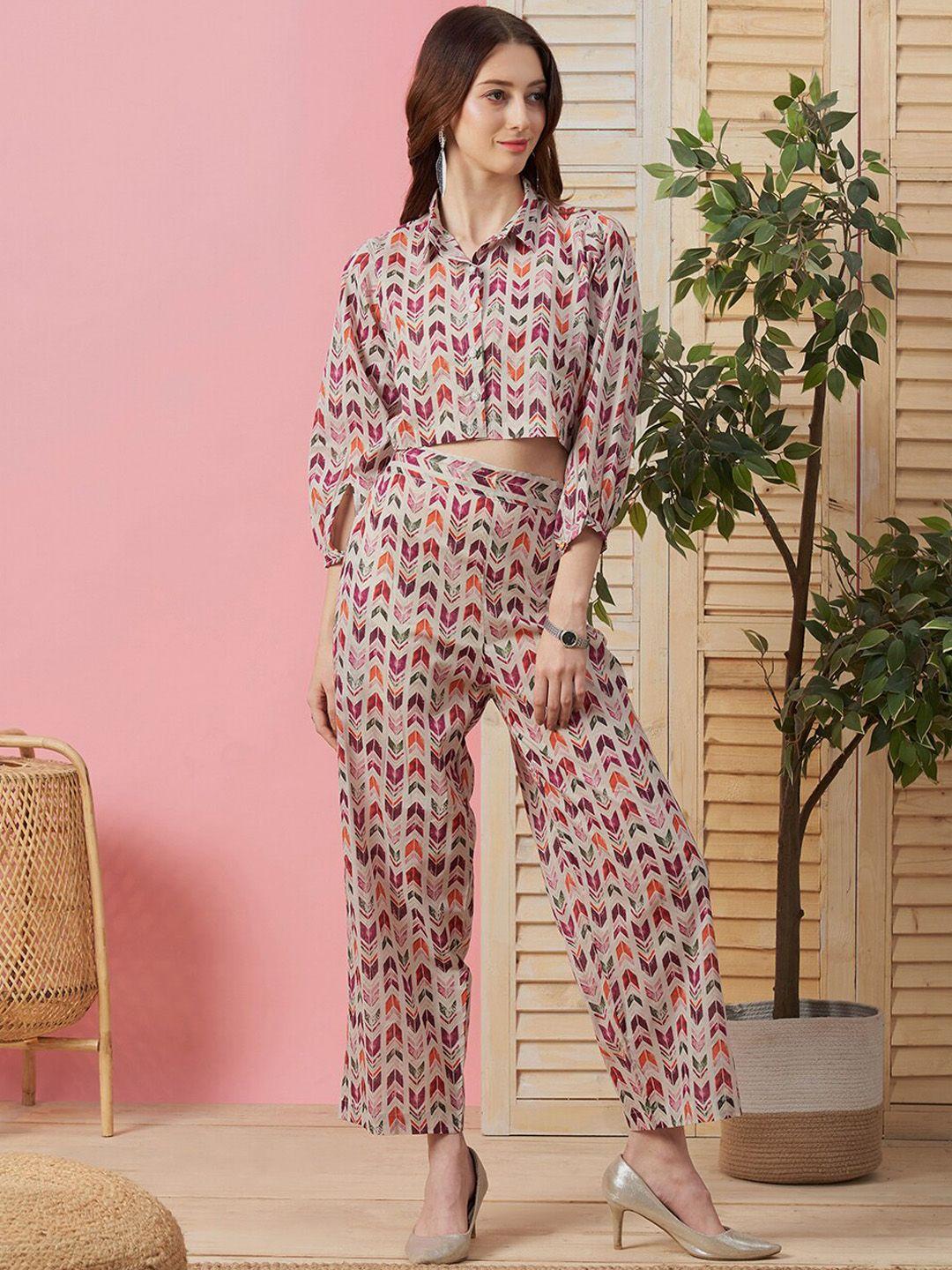 kiana printed crop shirt with trousers co-ords