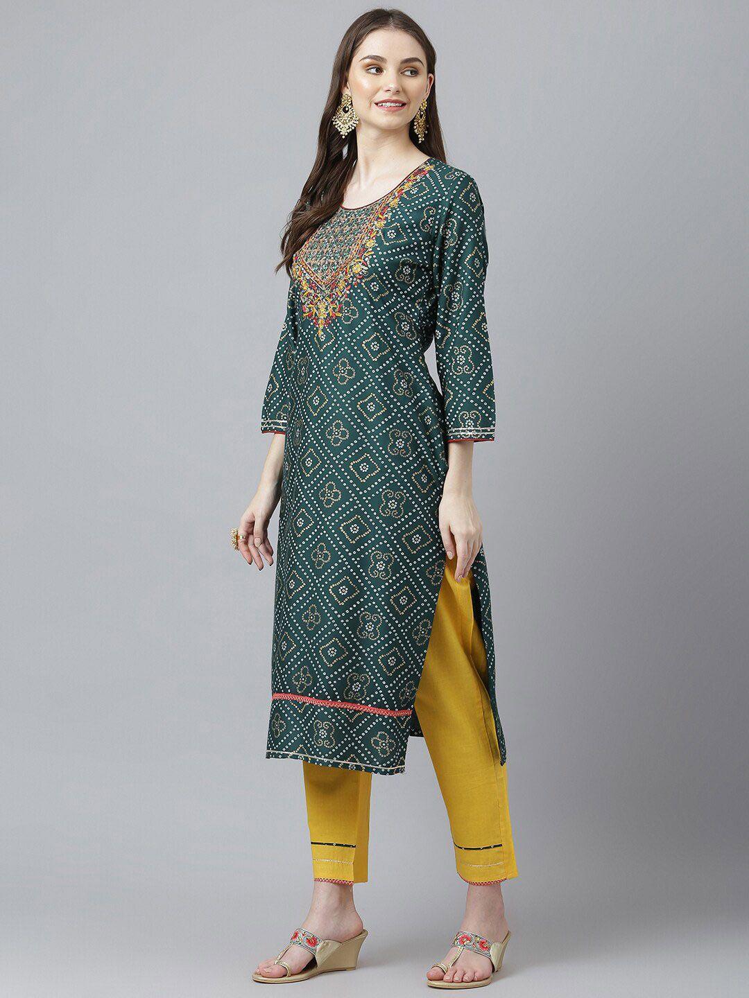 kiana women bandhani printed sequinned kurta with trousers