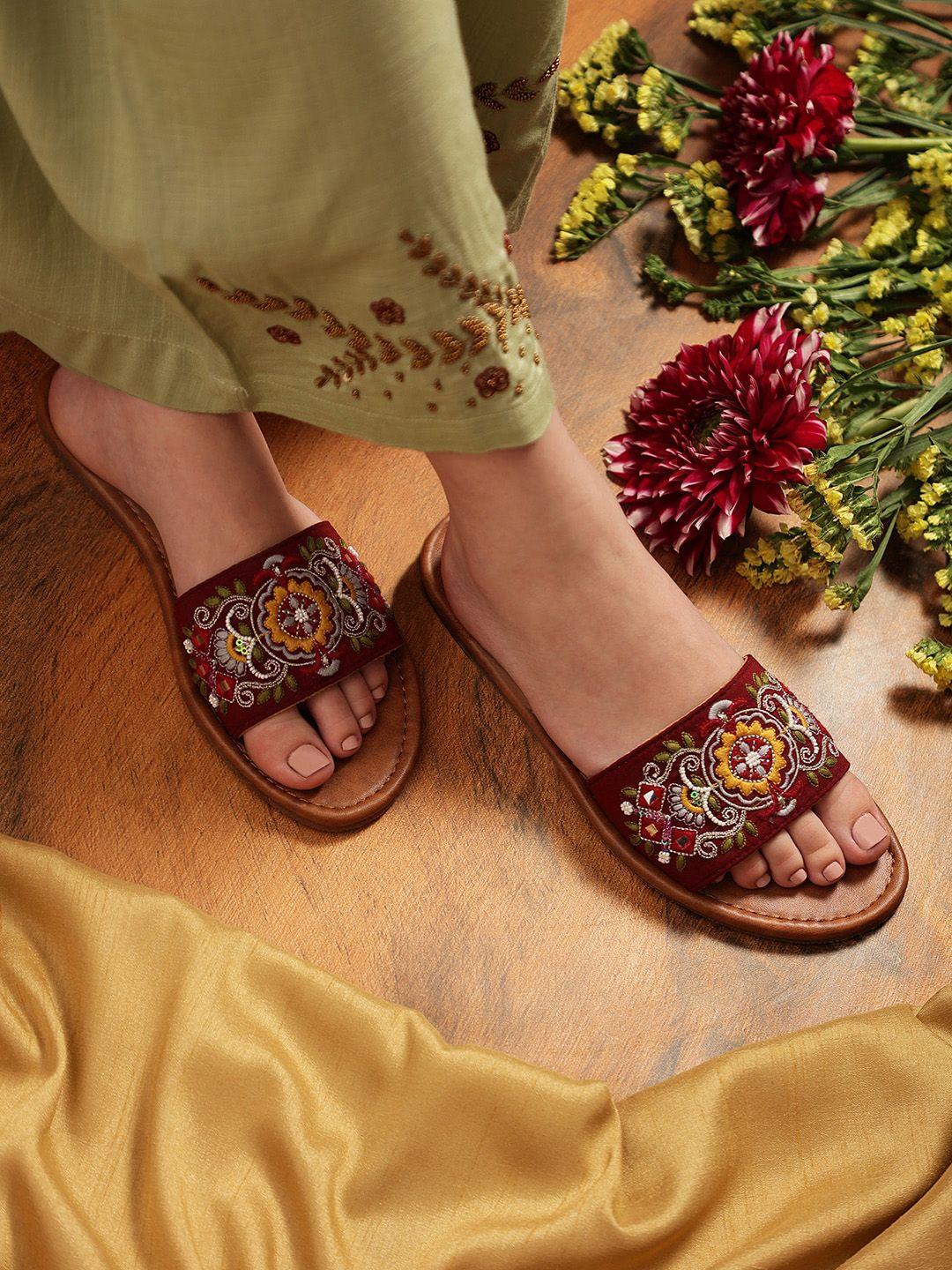 kiana women embroidered embellished open toe flats