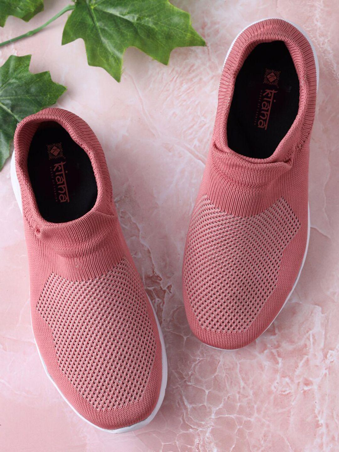 kiana women pink woven design slip-on sneakers