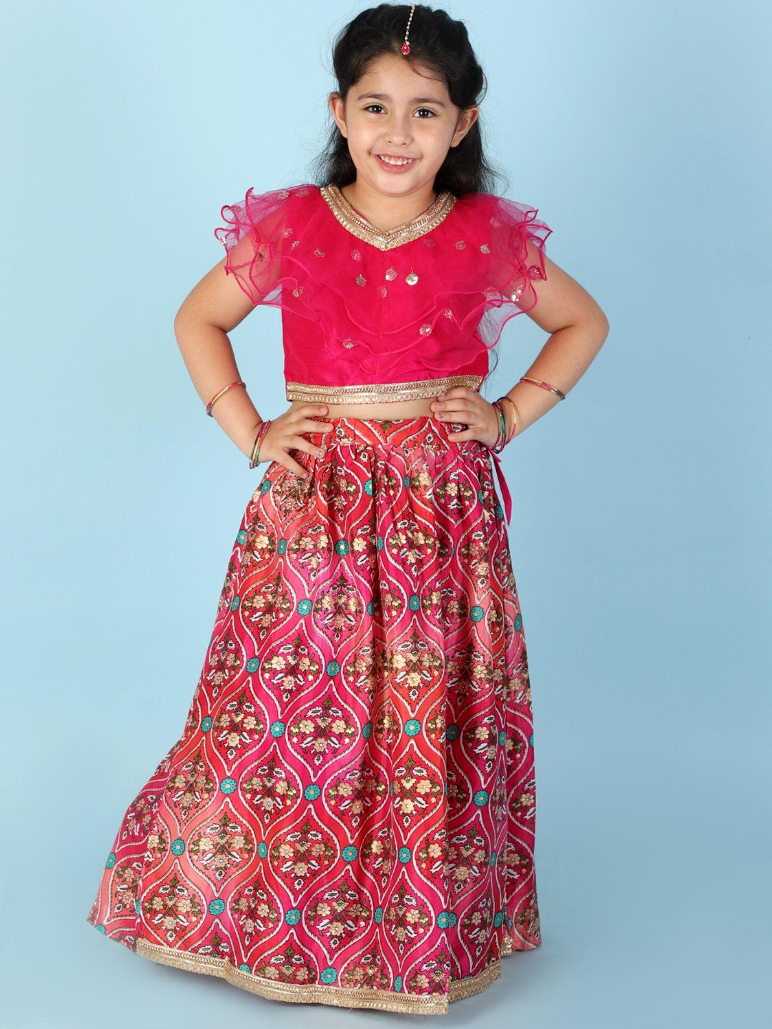 kiara sequins top with floral lehenga - pink (set of 2)