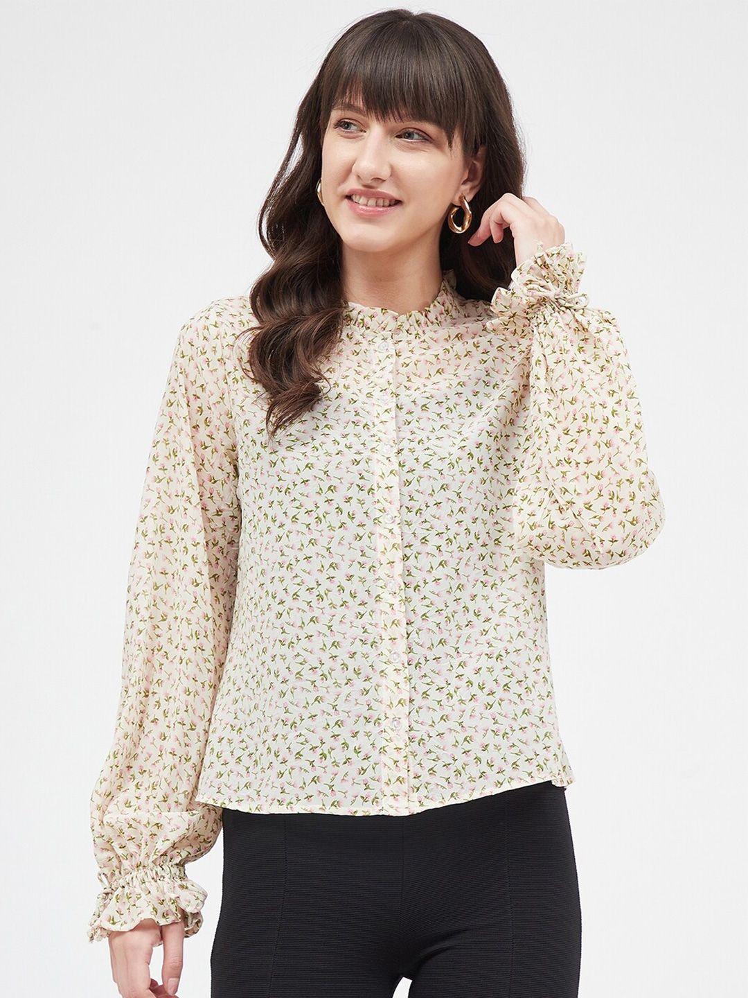 kibo floral print mandarin collar georgette shirt style top