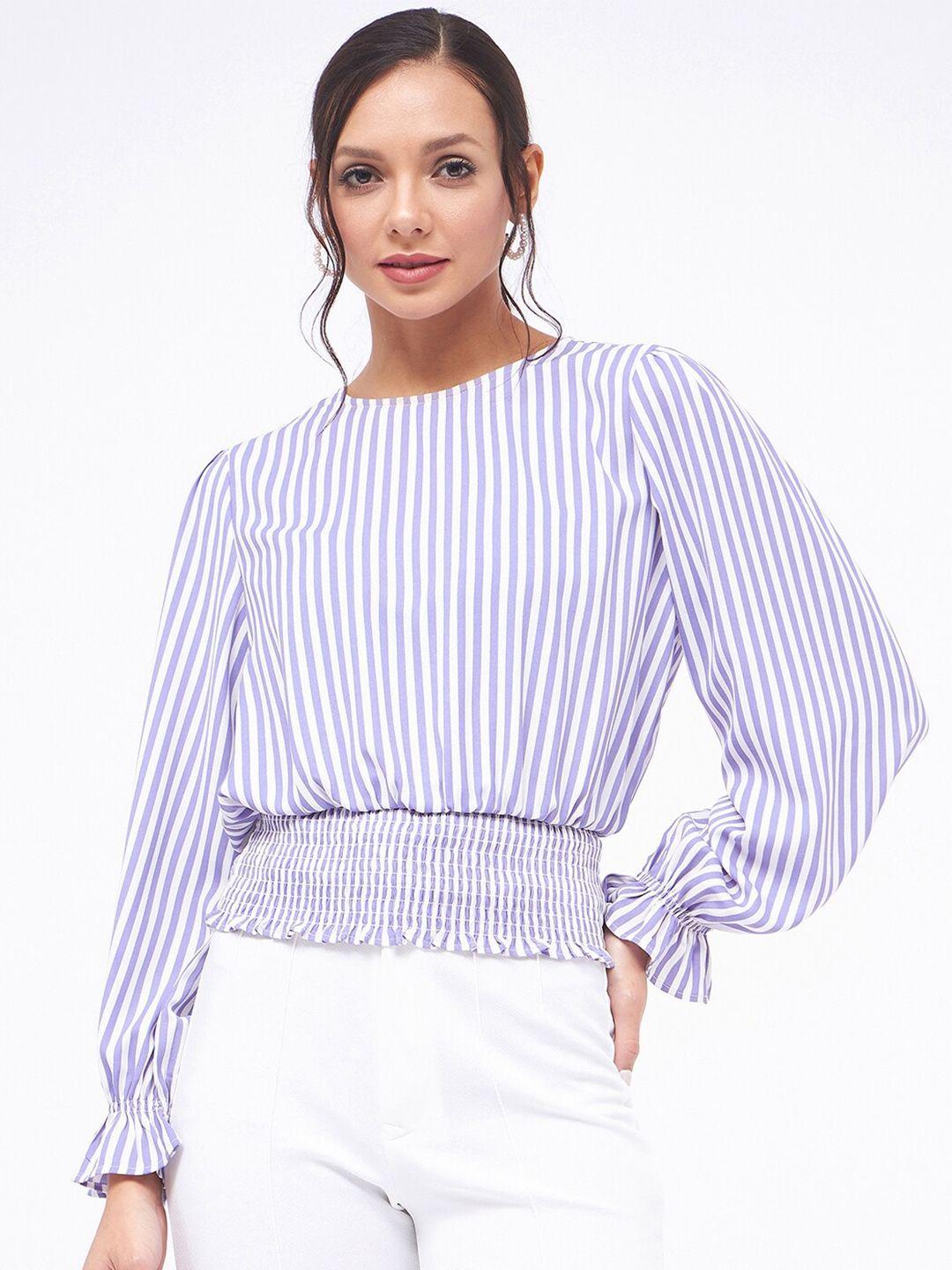 kibo striped puff sleeves smocked cinched top