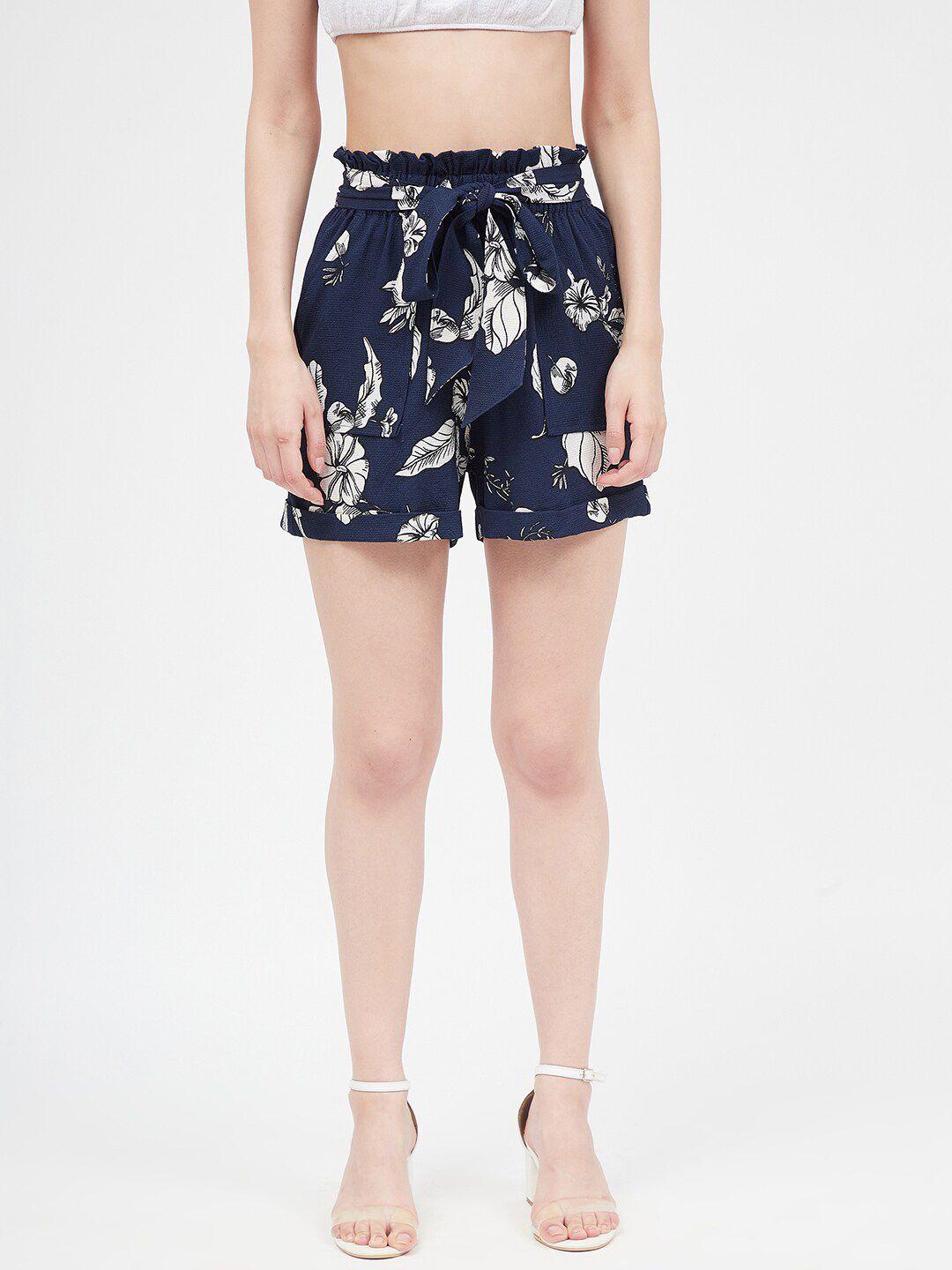 kibo women floral printed loose fit high-rise shorts