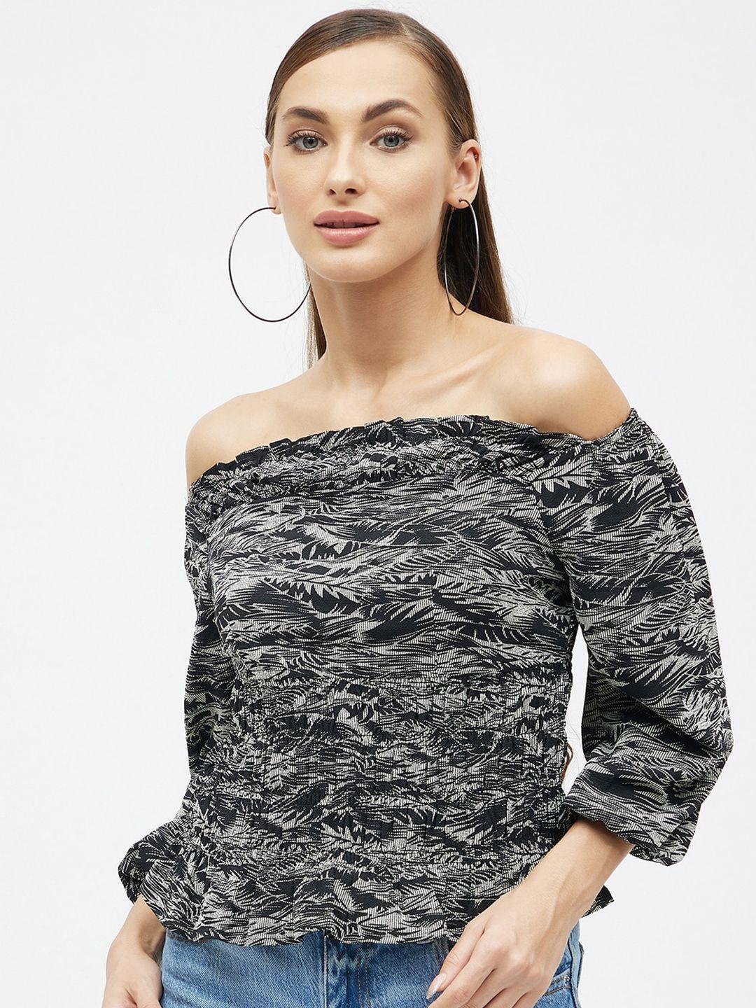 kibo abstract printed off-shoulder crepe bardot top