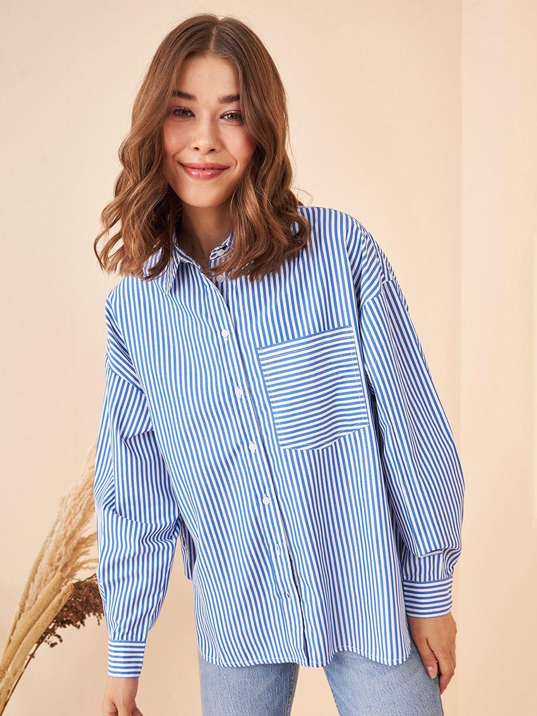 kibo comfort vertical striped cotton oversized shirt