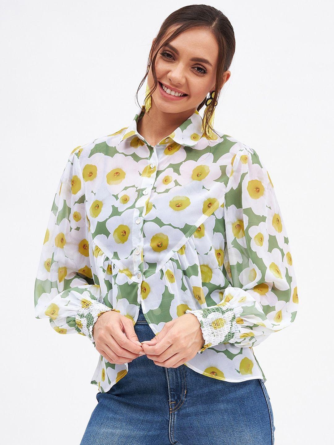 kibo floral print georgette shirt style top