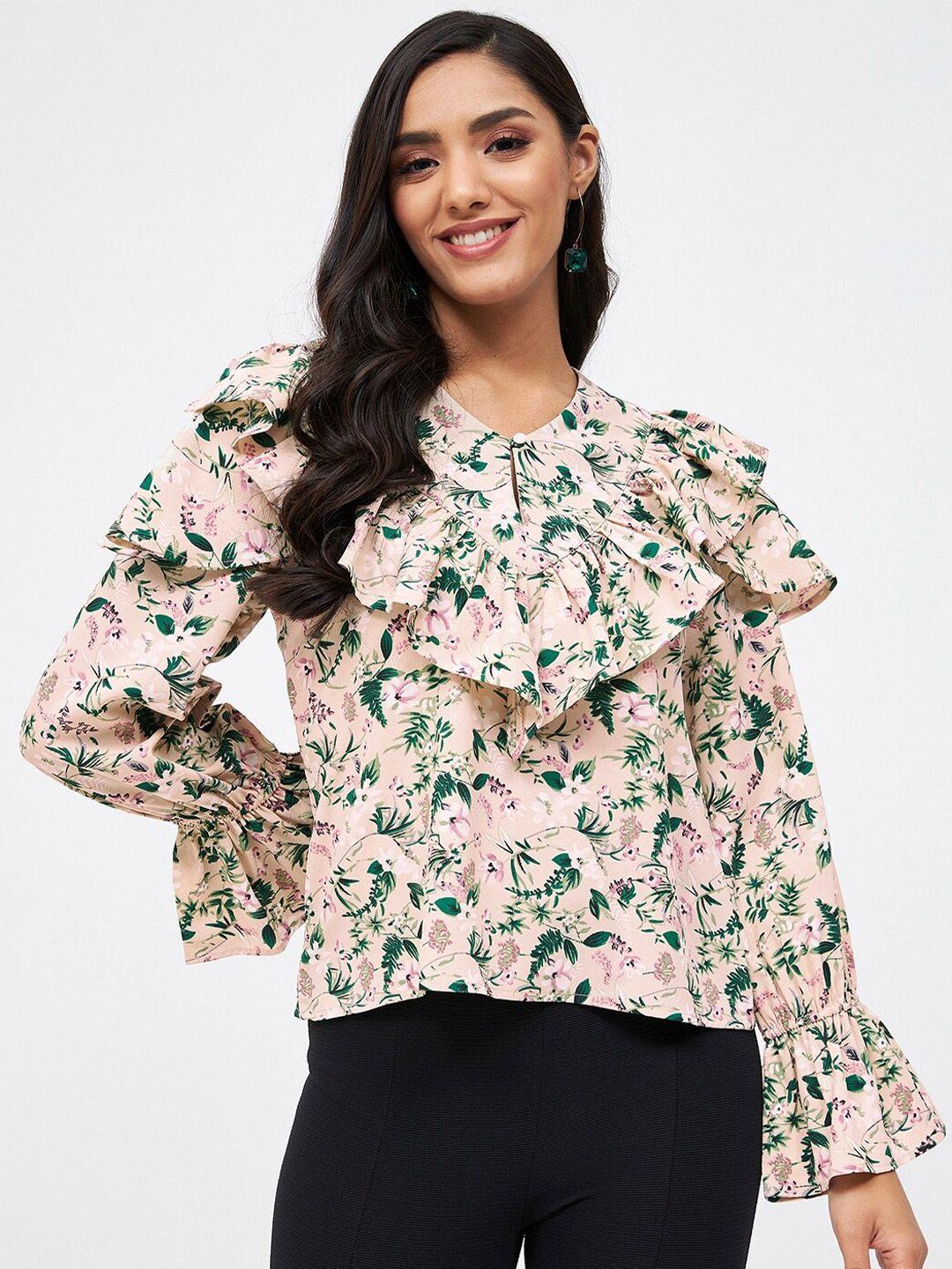 kibo floral print keyhole neck ruffles crepe top