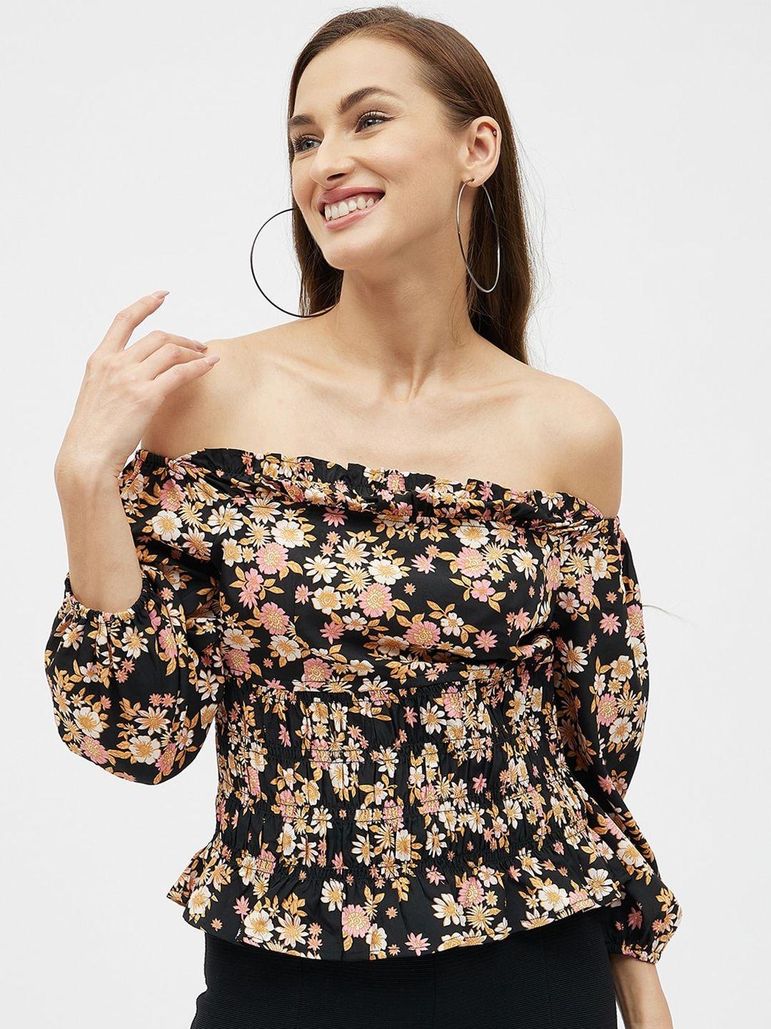 kibo floral print off-shoulder crepe bardot top