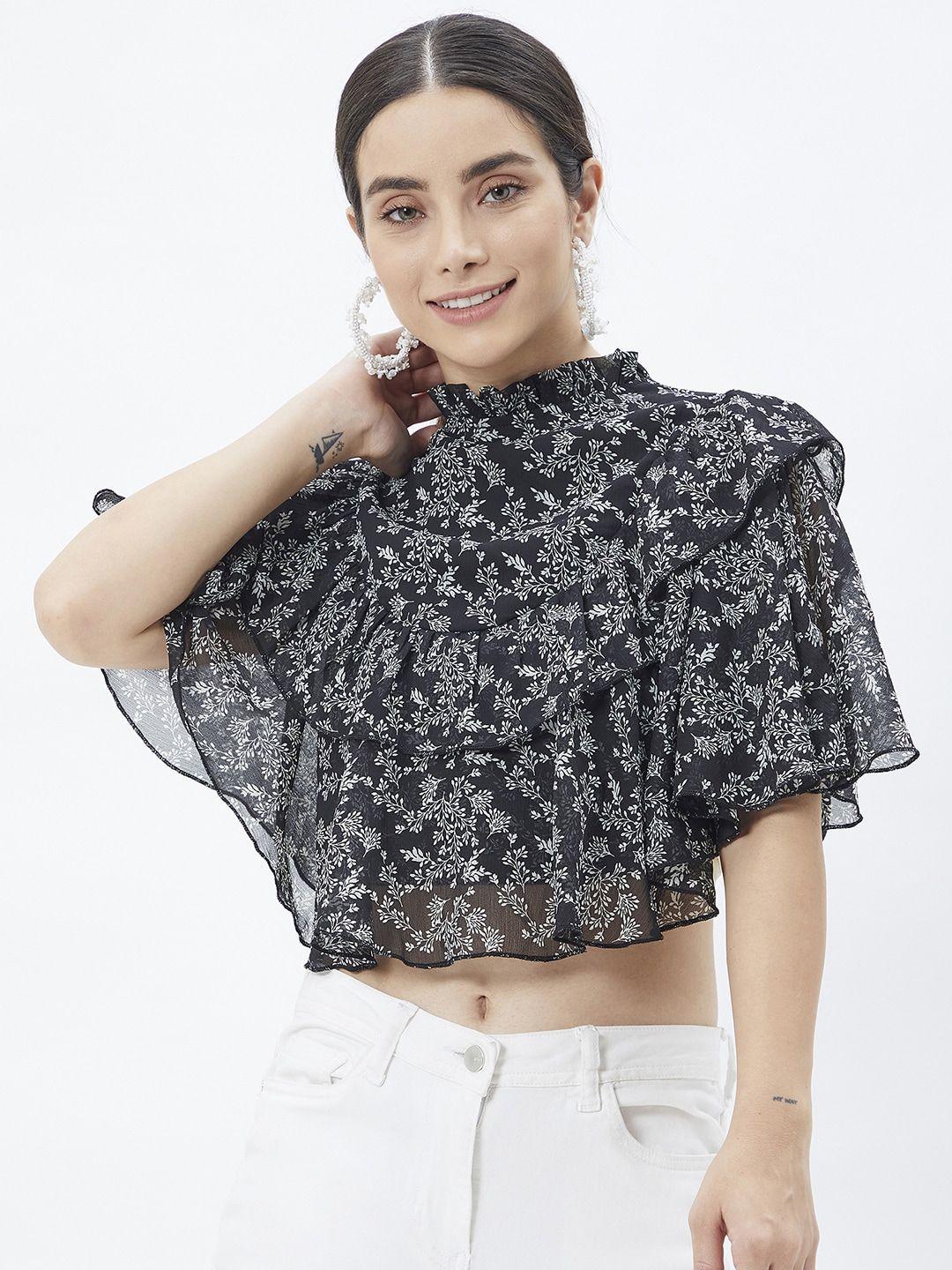 kibo floral print ruffles crop top