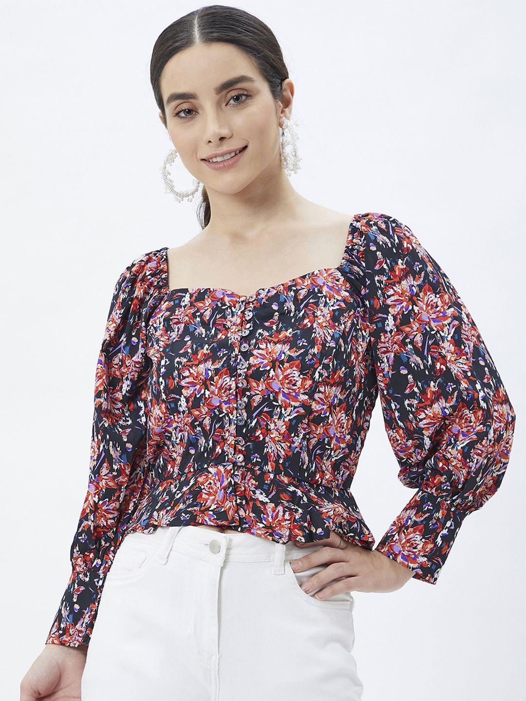 kibo floral print sweetheart neck crepe top