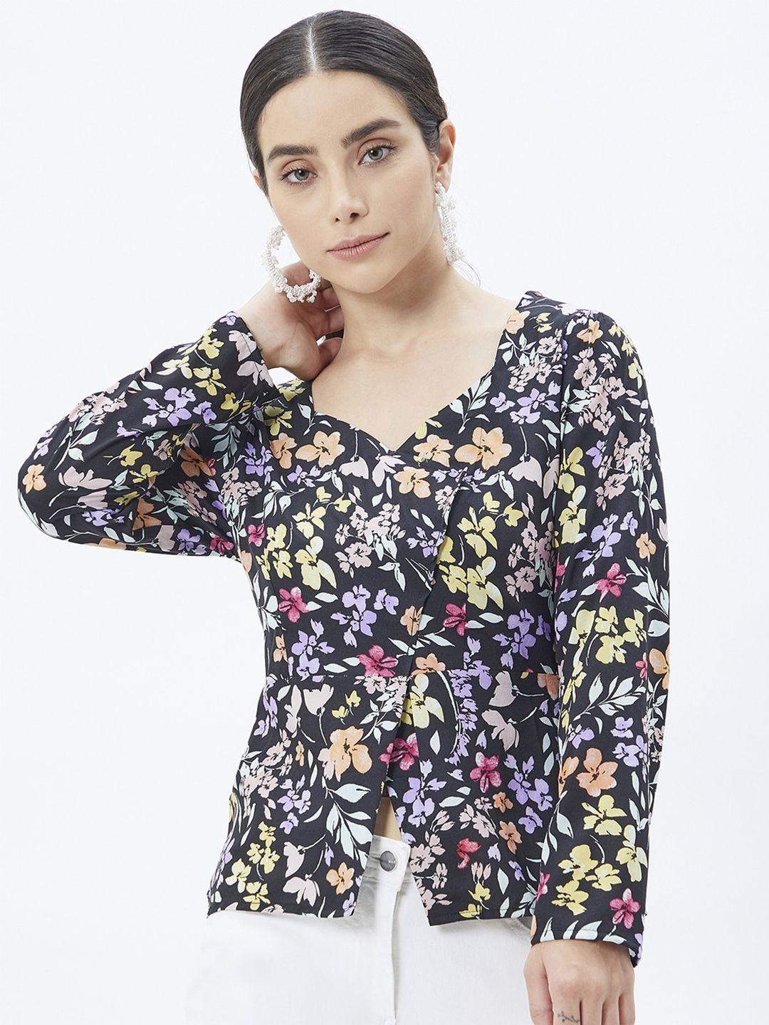 kibo floral print sweetheart neck crepe wrap top