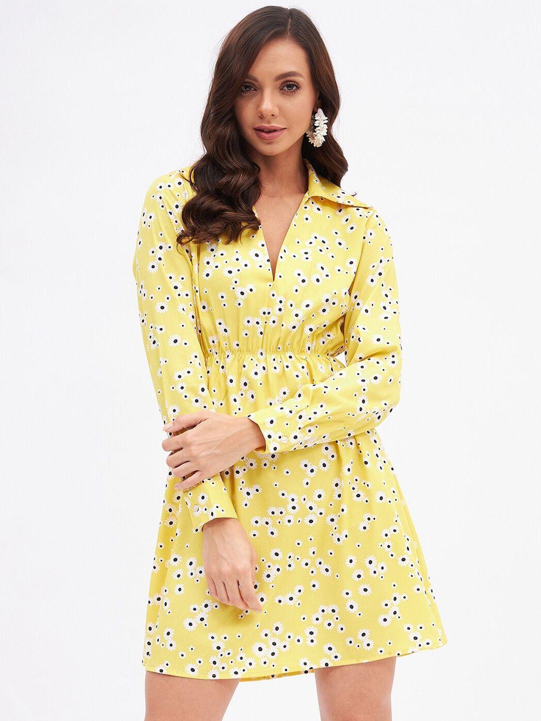 kibo floral printed shirt collar crepe dress