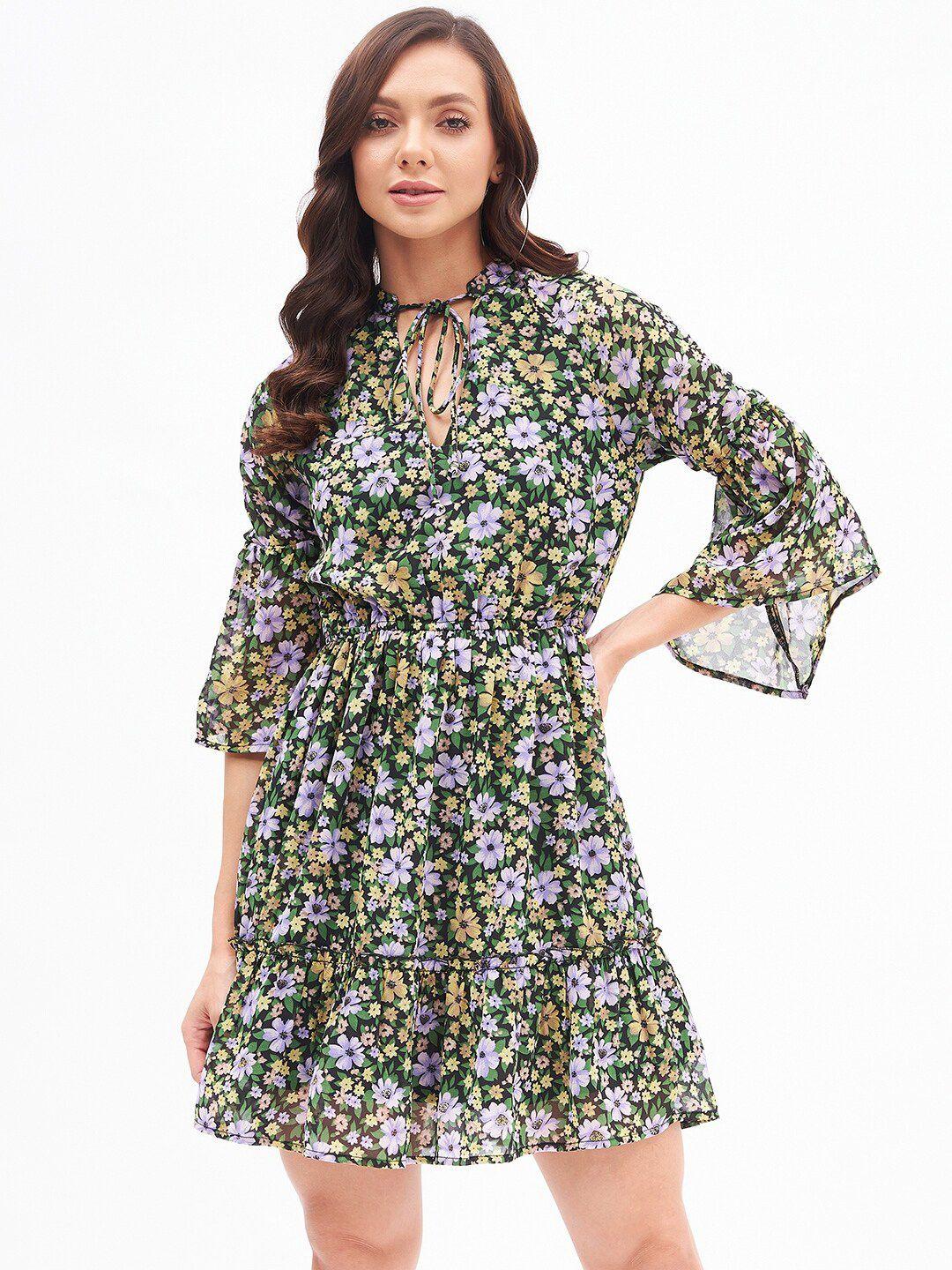 kibo floral tie-up neck georgette dress