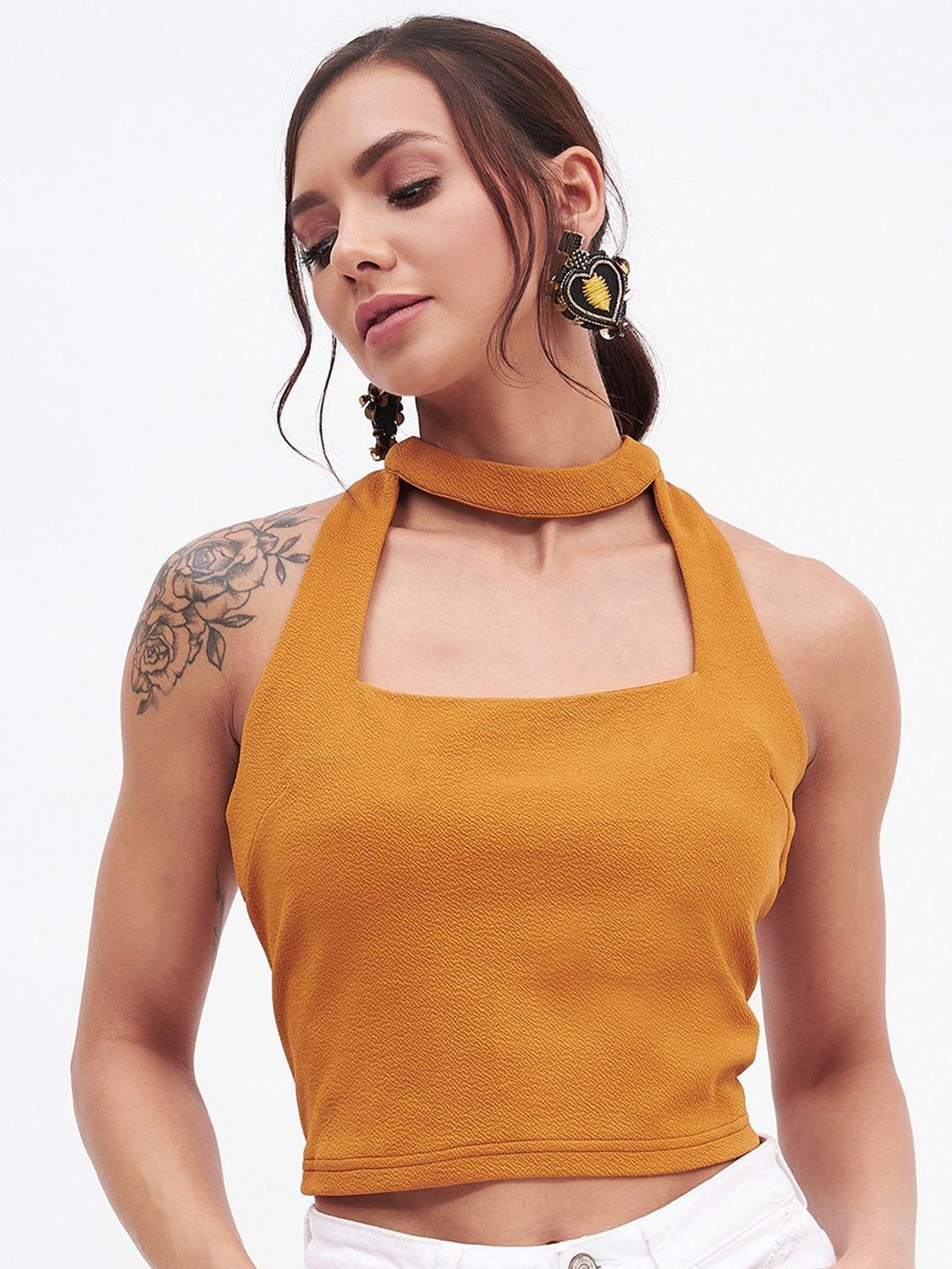 kibo halter neck crepe crop top