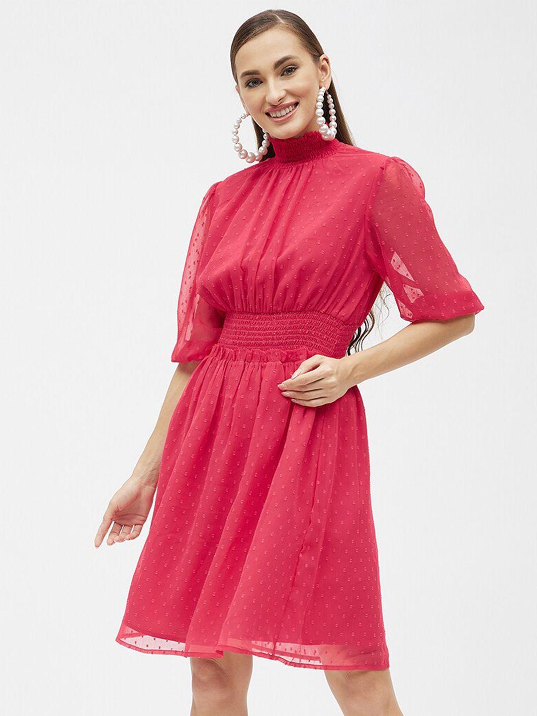 kibo high-neck smocked georgette dress