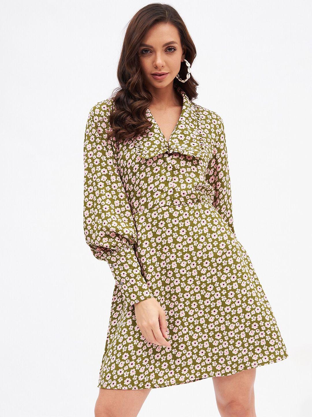 kibo olive floral printed a-line dress