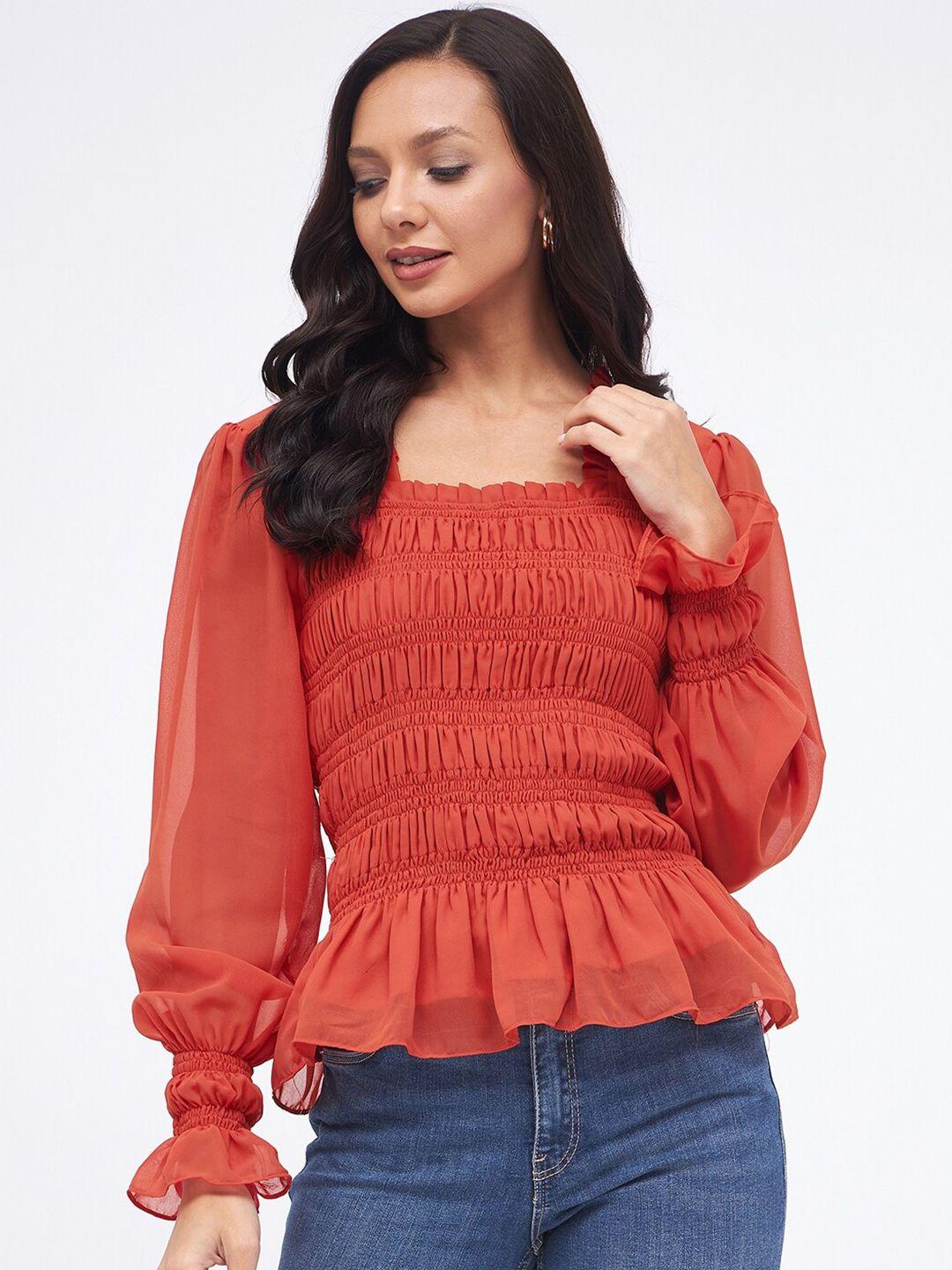 kibo puff square neck sleeves smocked peplum top