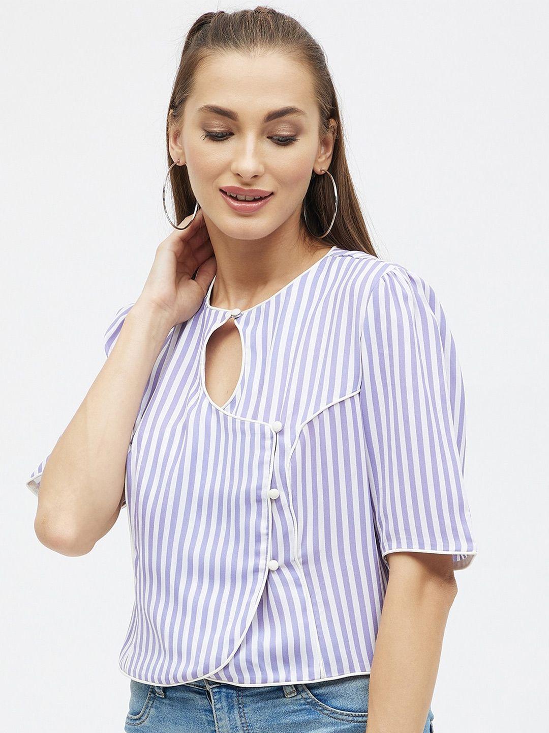 kibo striped keyhole neck crop top