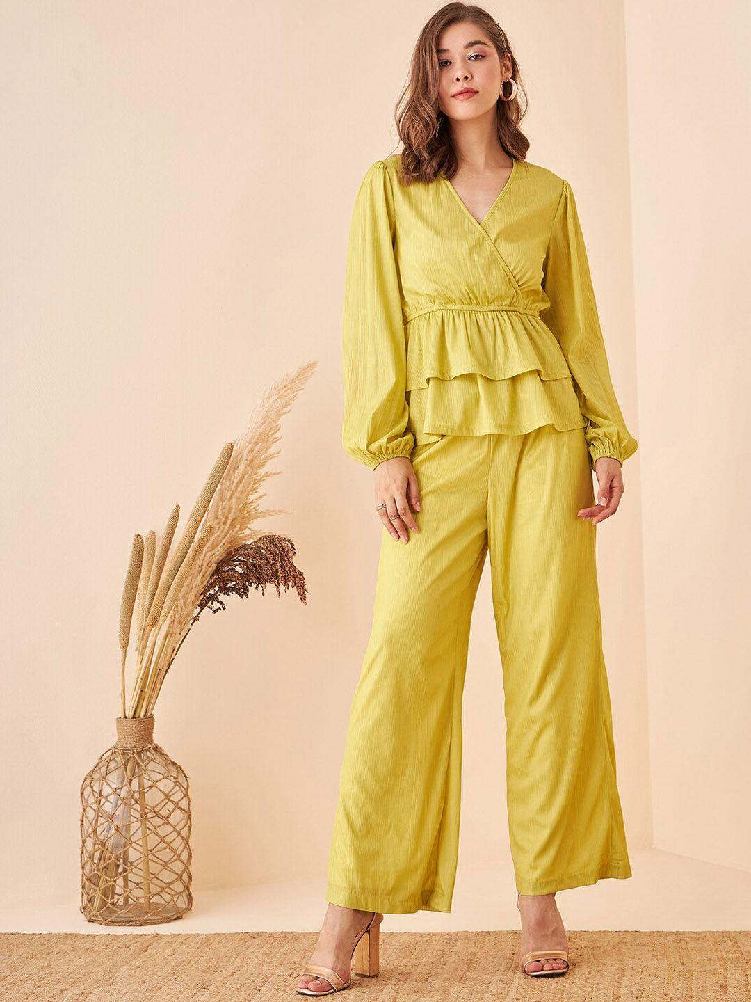 kibo v neck puff sleeves top & trousers