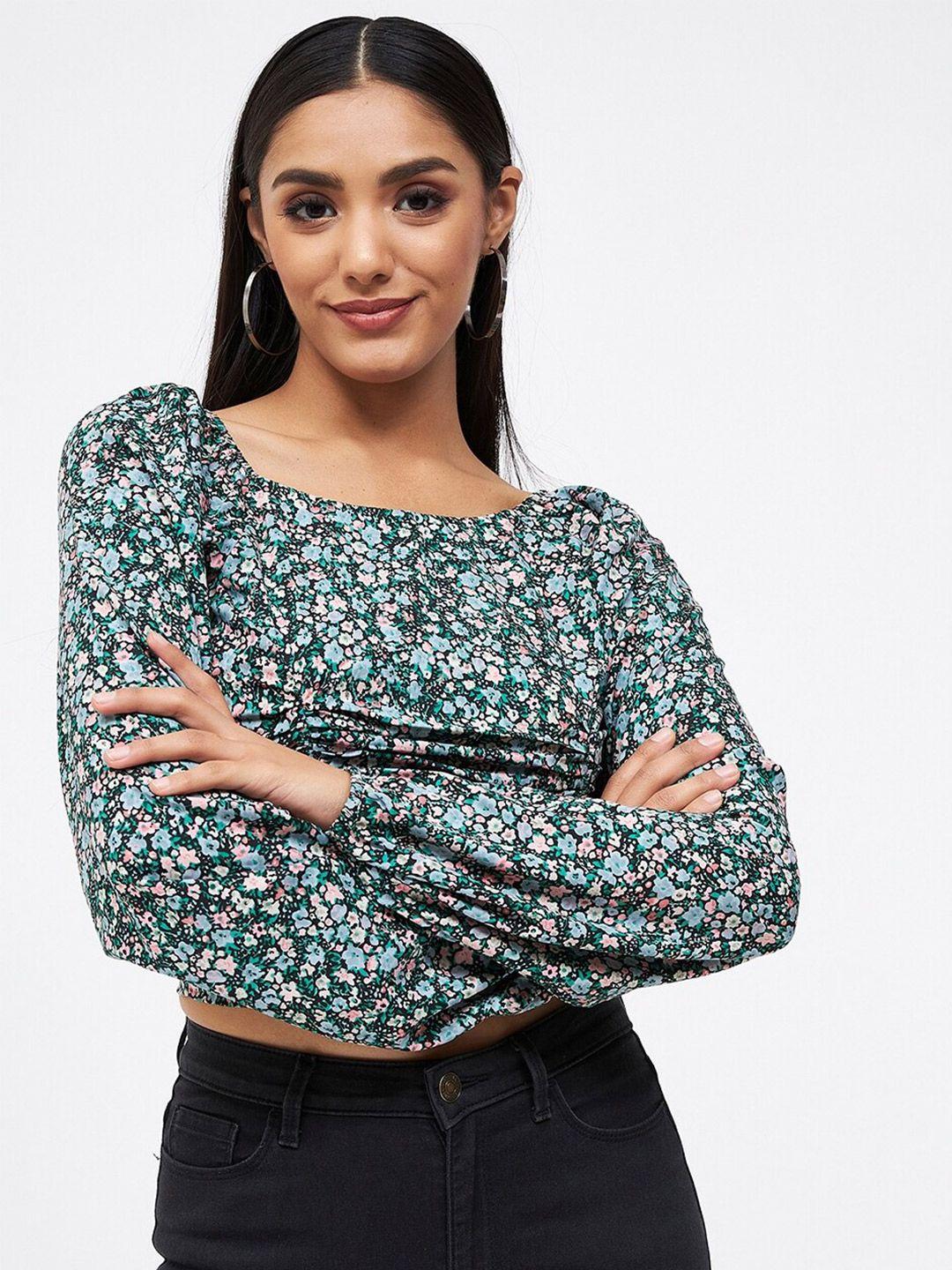 kibo women floral printed crepe crop top