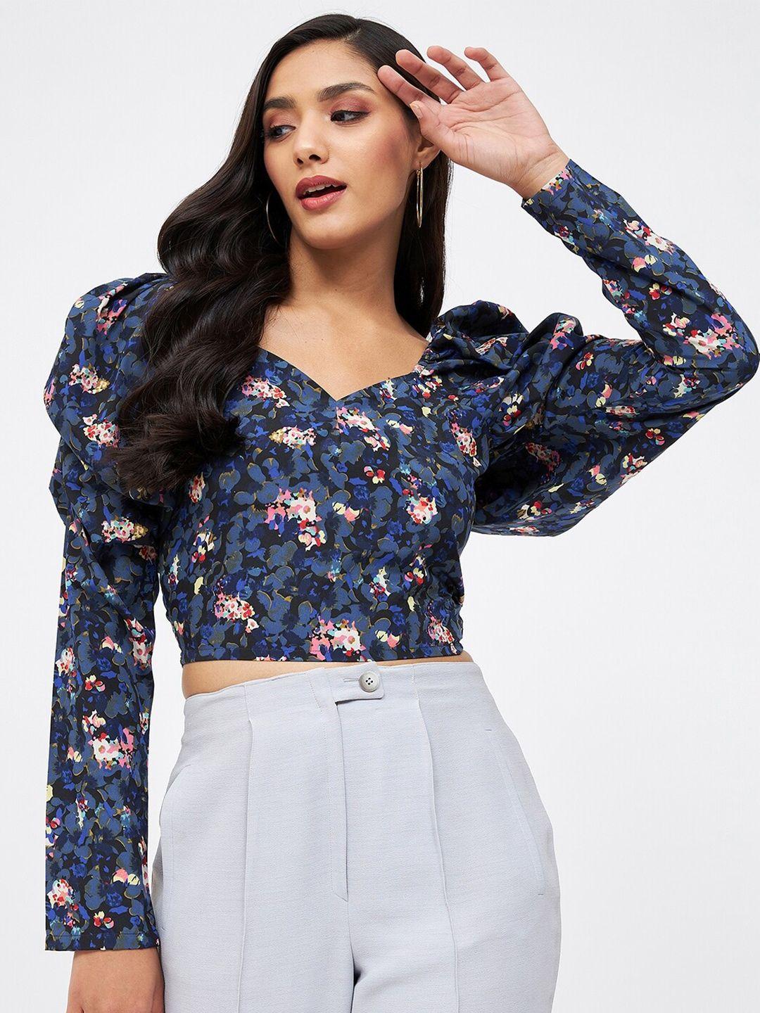 kibo women floral printed crepe crop top