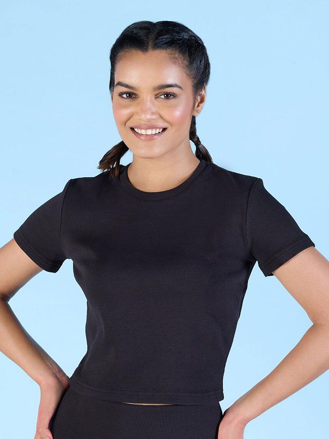 kica ribbed cotton ultra soft and stretchable crop length yoga t-shirt