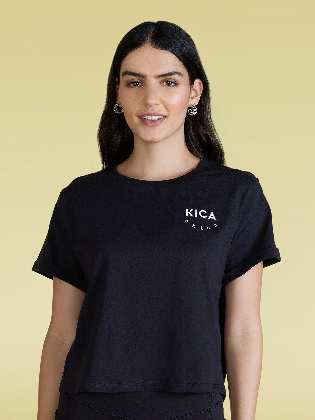 kica round neck typography printed super soft cotton crop top