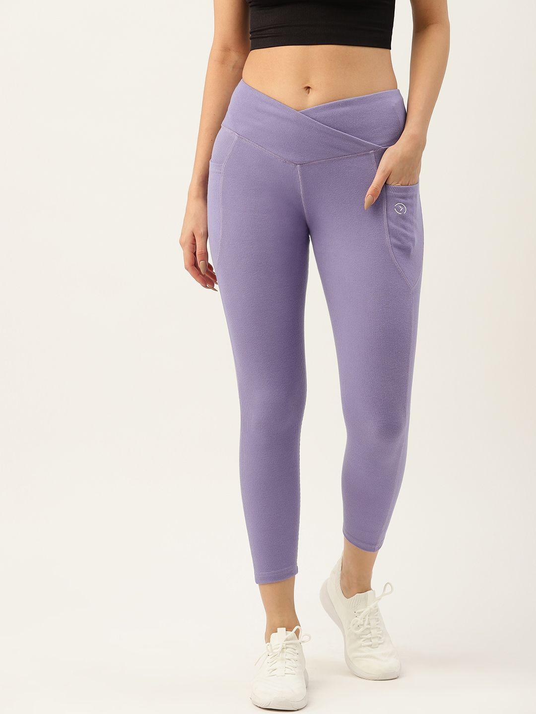 kica women lavender cotton ribbed leggings with v waistband for yoga