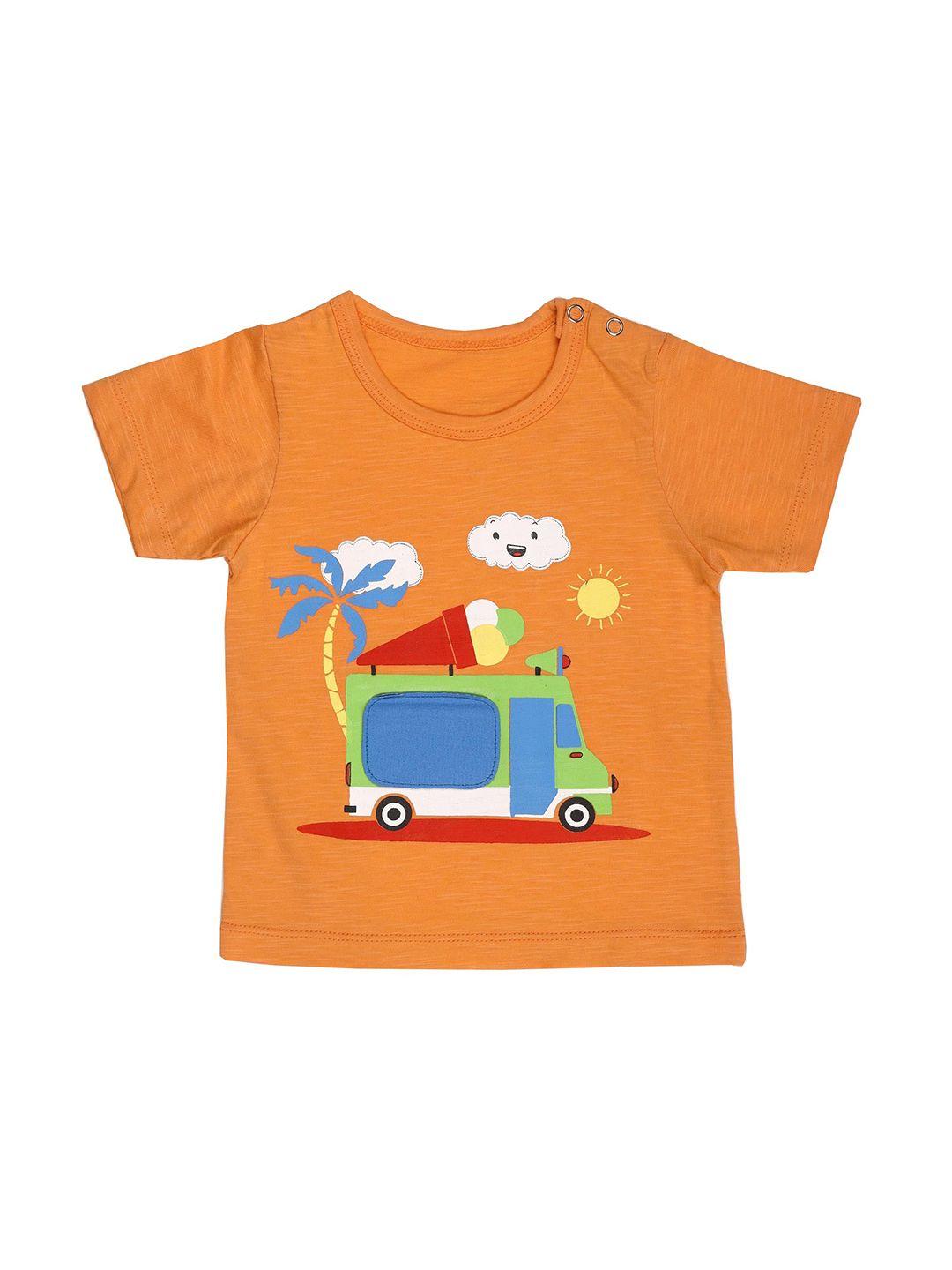 kicks & crawl kids orange & blue printed cotton t-shirt