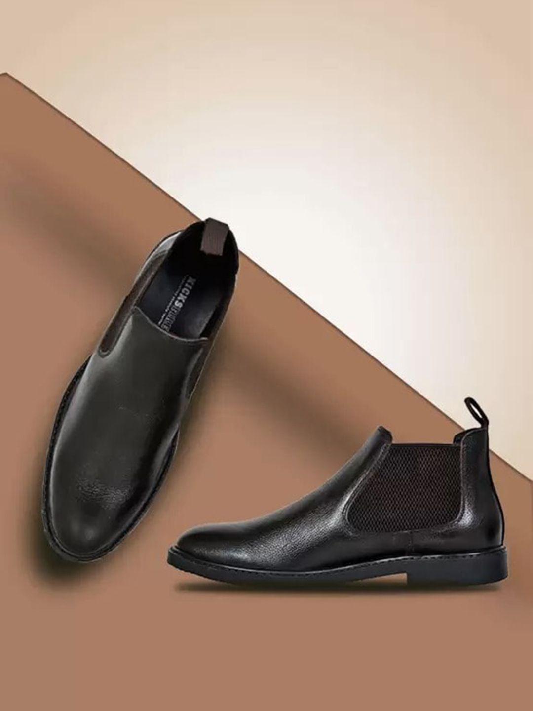 kicksfire men block-heeled genuine leather chelsea boots