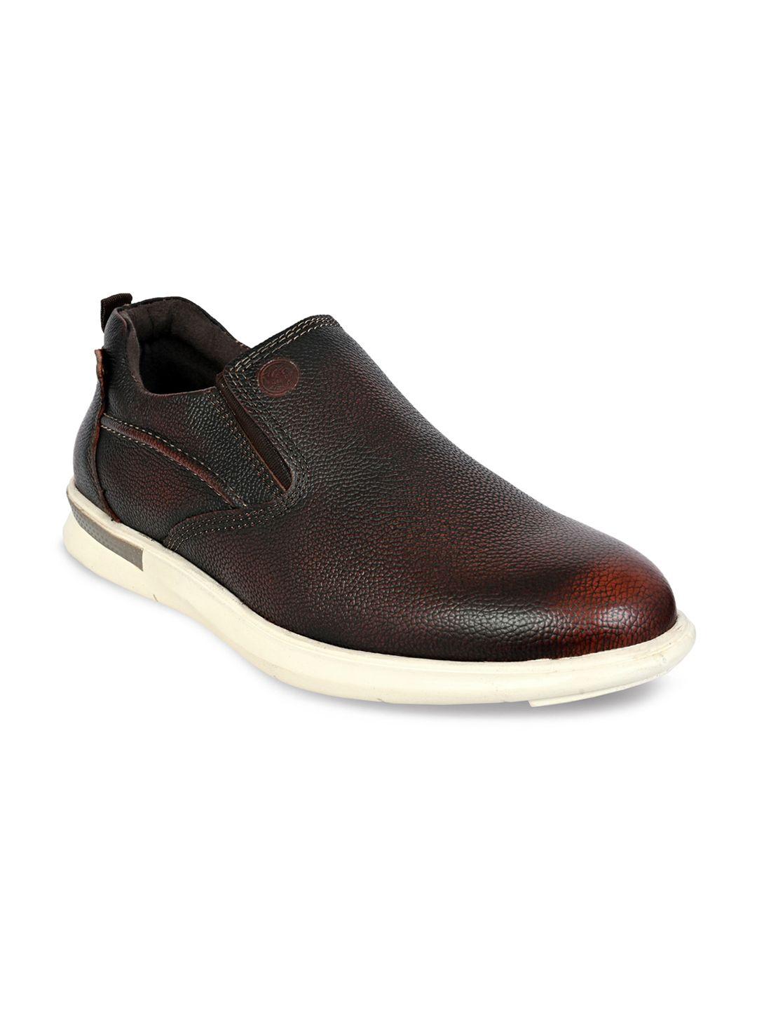 kicksfire men brown colourblocked leather slip-on sneakers