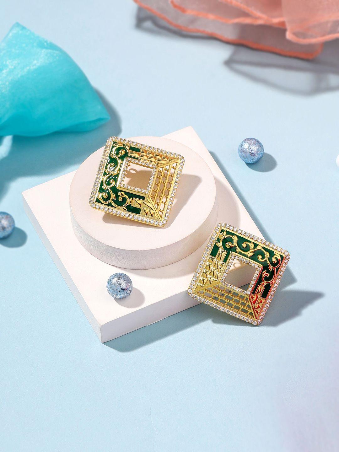 kicky and perky gold plated square shaped studs