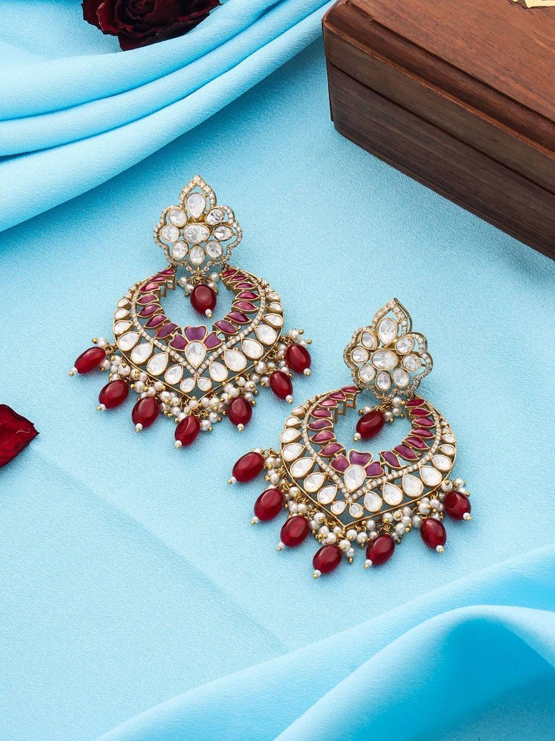 kicky and perky gold-plated onyx stone-studded 925 sterling silver chandbalis earrings