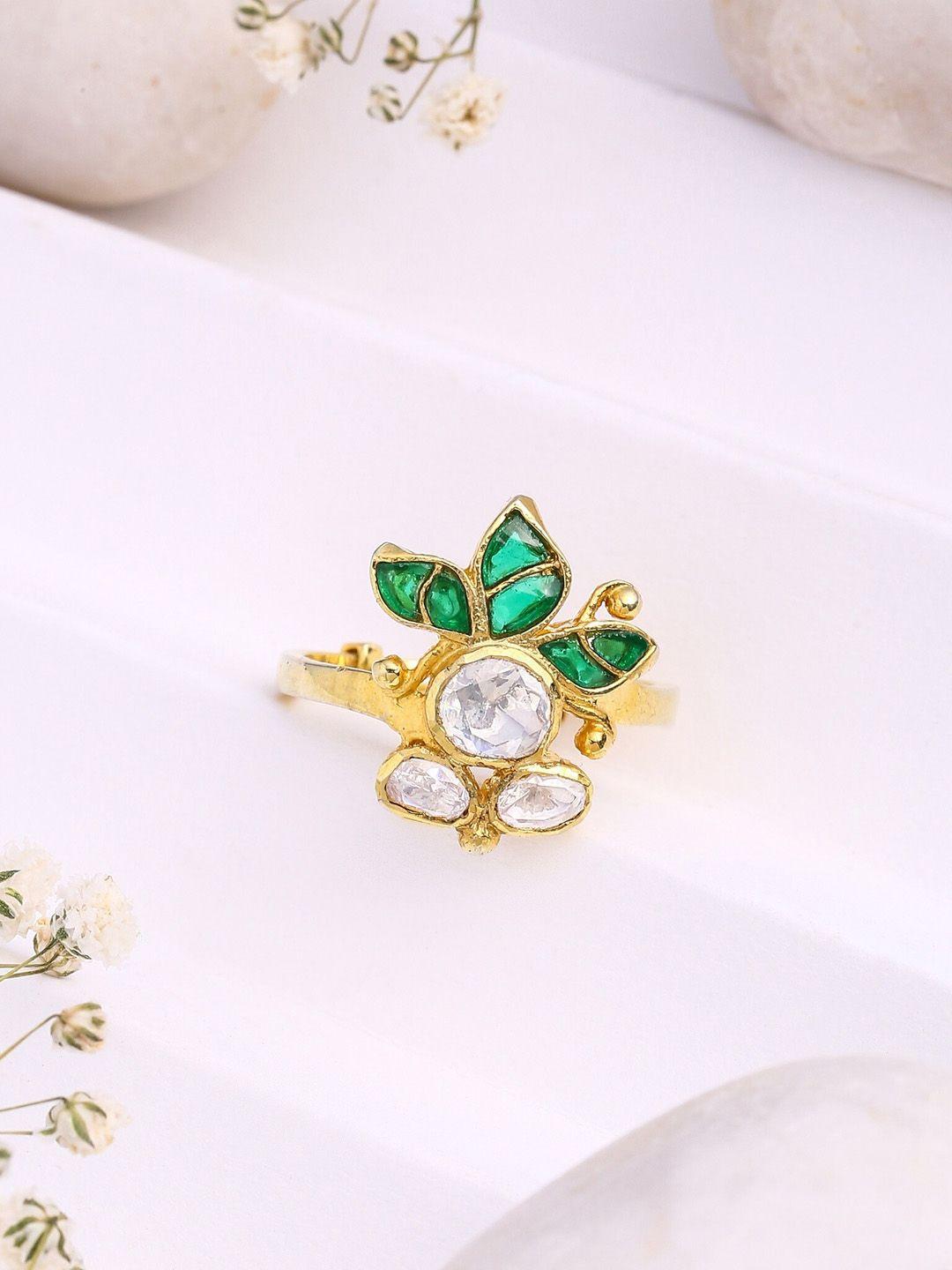 kicky and perky gold-plated stones studded floral finger ring