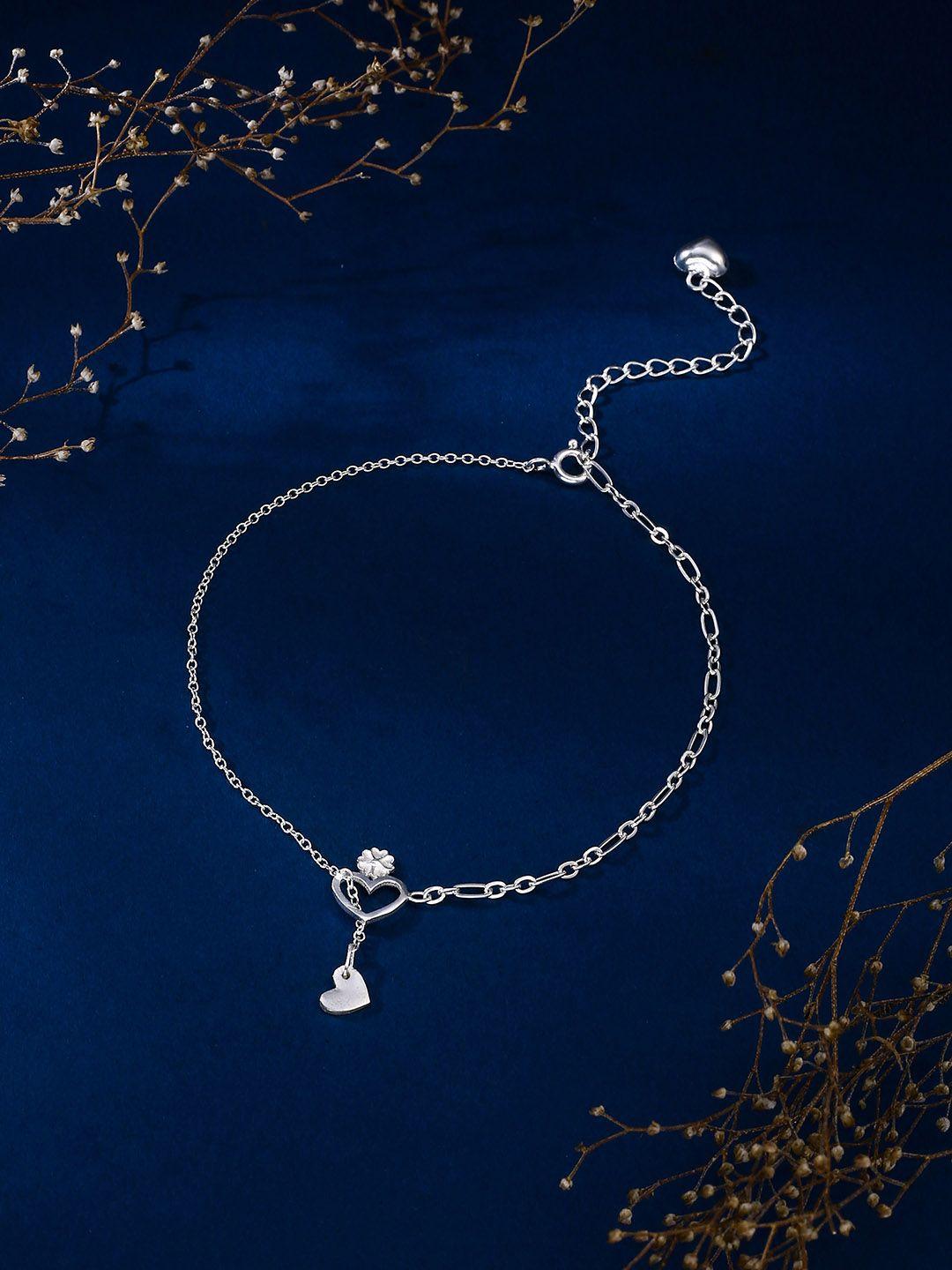 kicky and perky 925 sterling silver rhodium-plated heart anklets