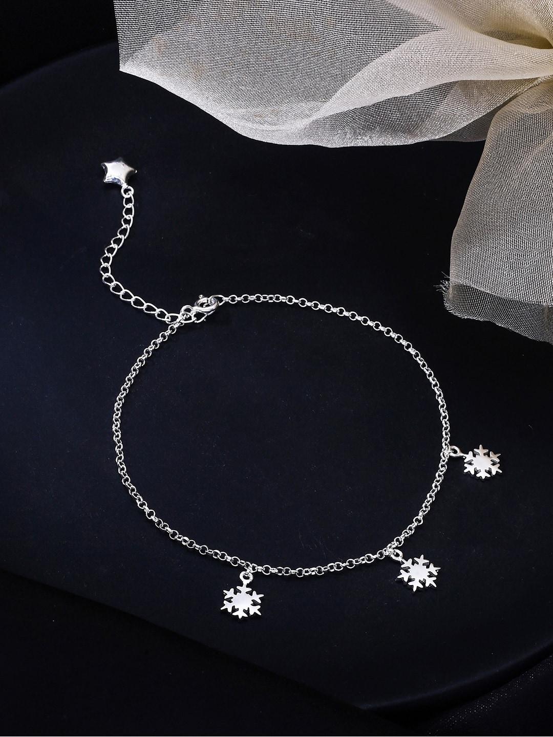 kicky and perky 925 sterling silver rhodium-plated snowflake anklets
