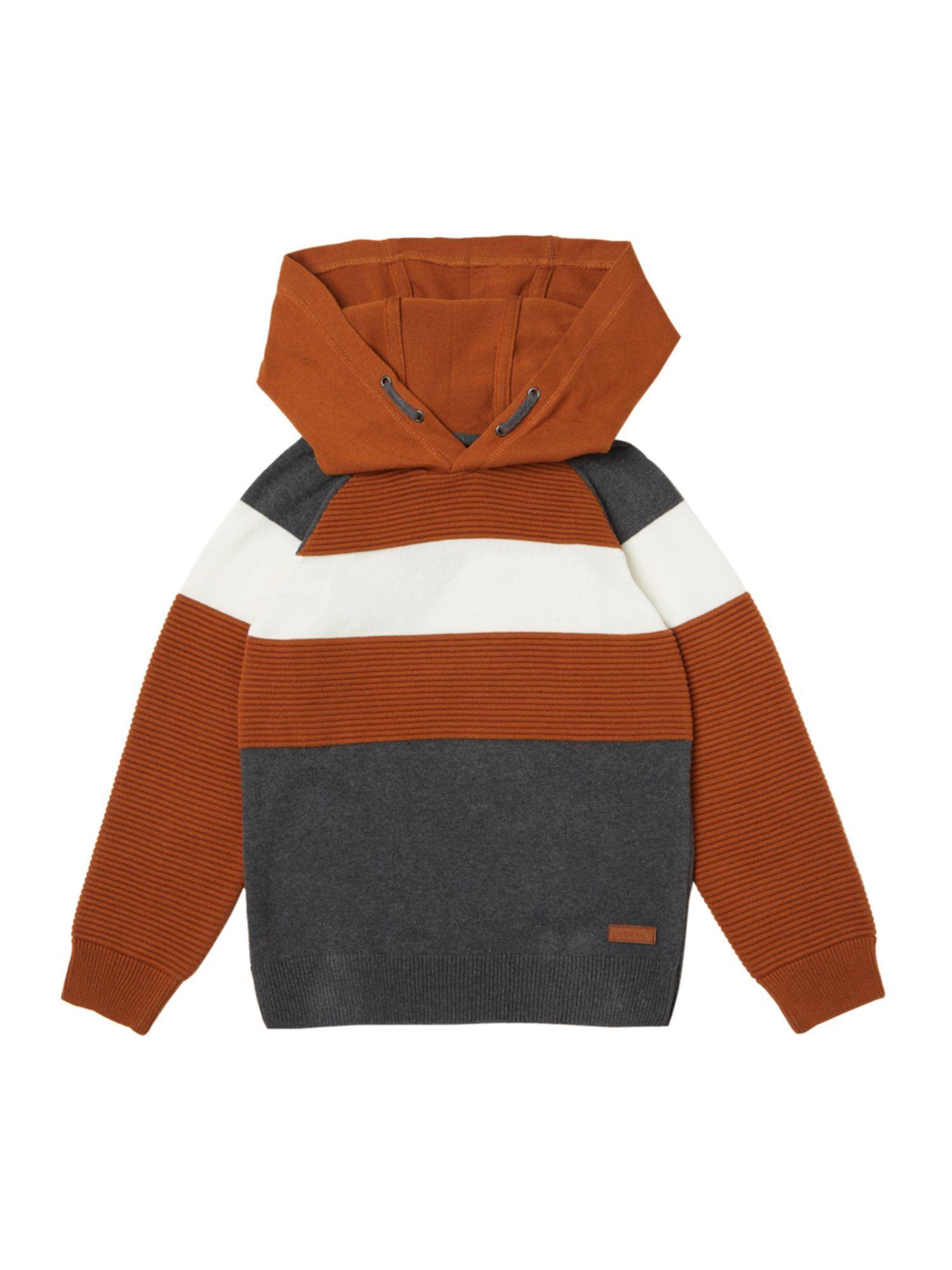 kid's casual wear color block sweater rust anthra melange 3.yrs