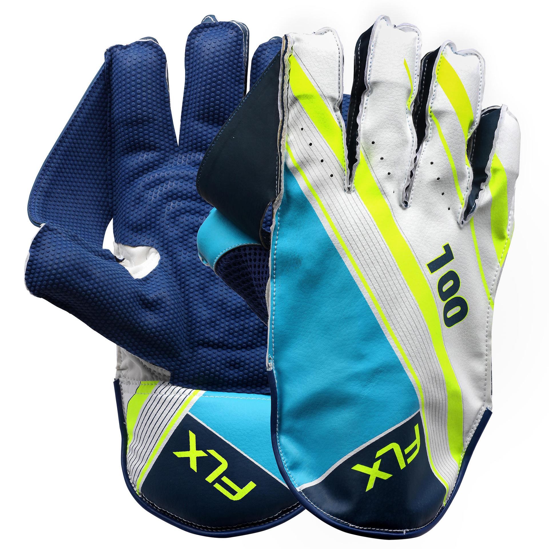 kid's cricket wicket keeping gloves, wkg 100, blue