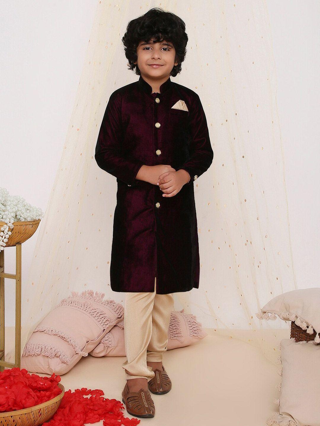 kid1 boys mandarin collar royal velvet sherwani set