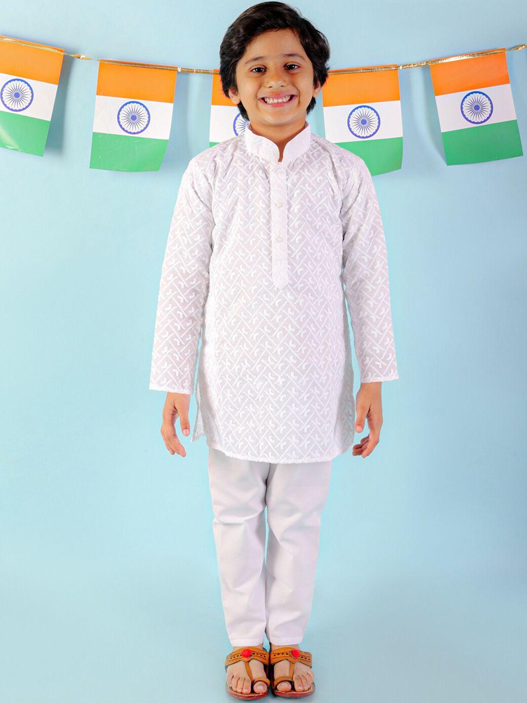 kid1 boys embroidered pure cotton kurta with pyjamas
