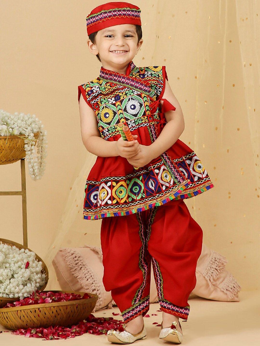 kid1 boys ethnic motifs embroidered angrakha mirror work pure cotton kurta with salwar